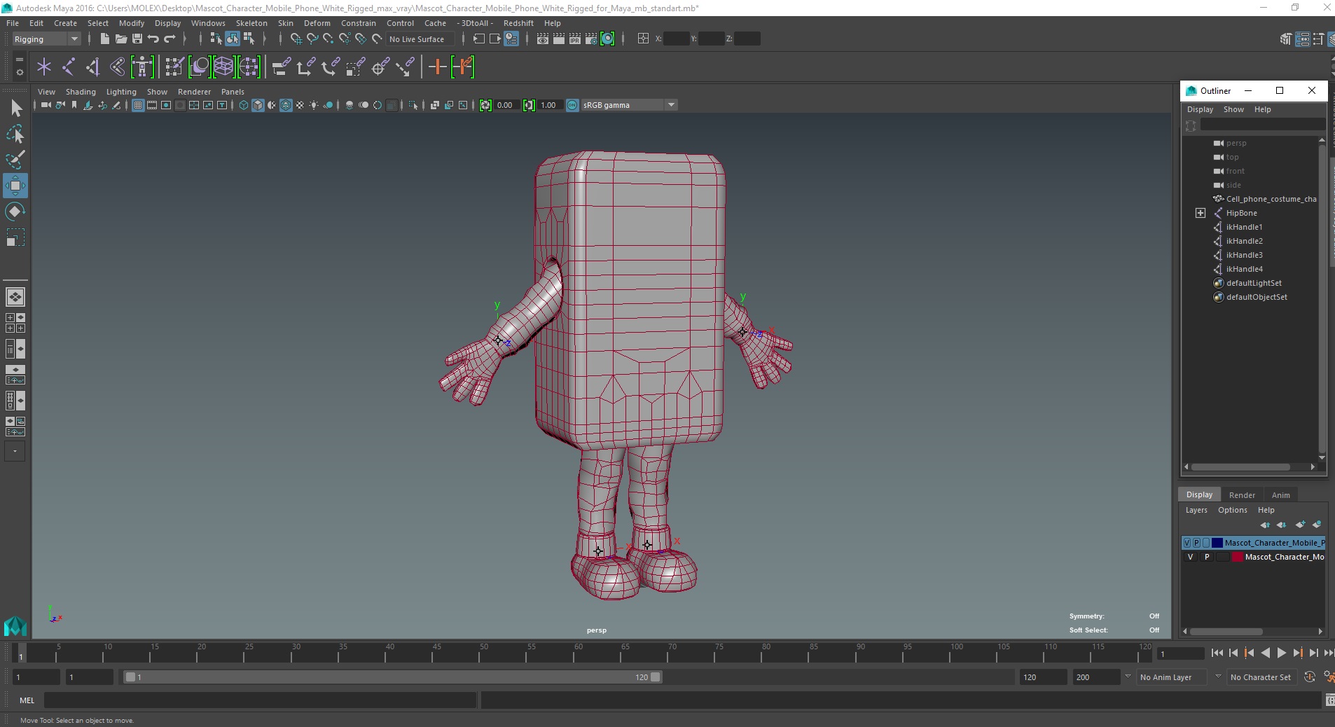 3D Mascot Character Mobile Phone White Rigged for Maya