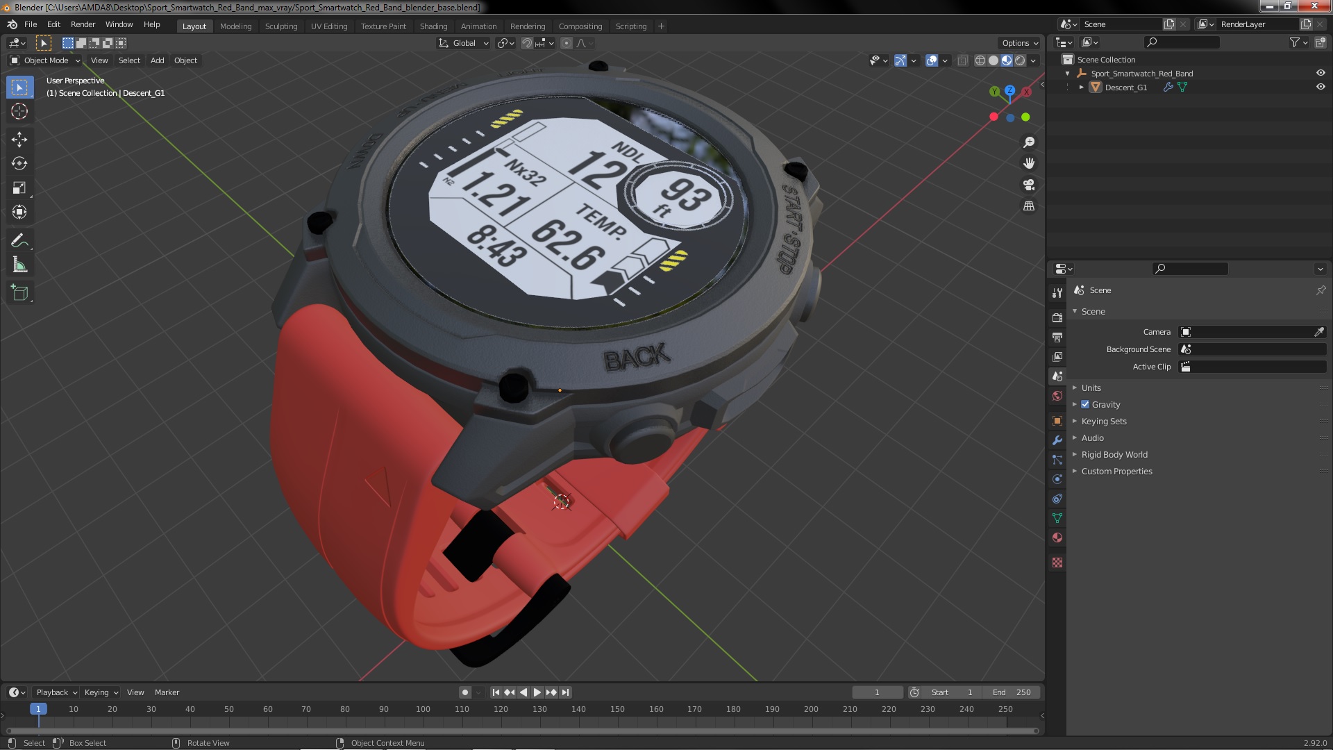 3D model Sport Smartwatch Red Band