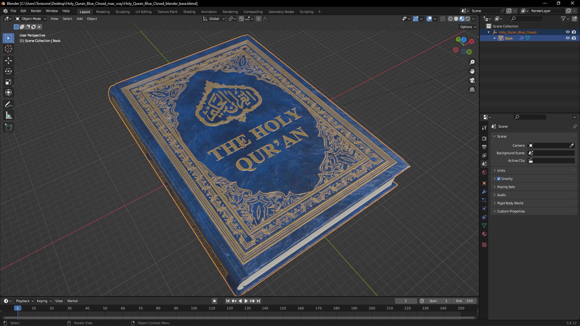 Holy Quran Blue Closed 3D