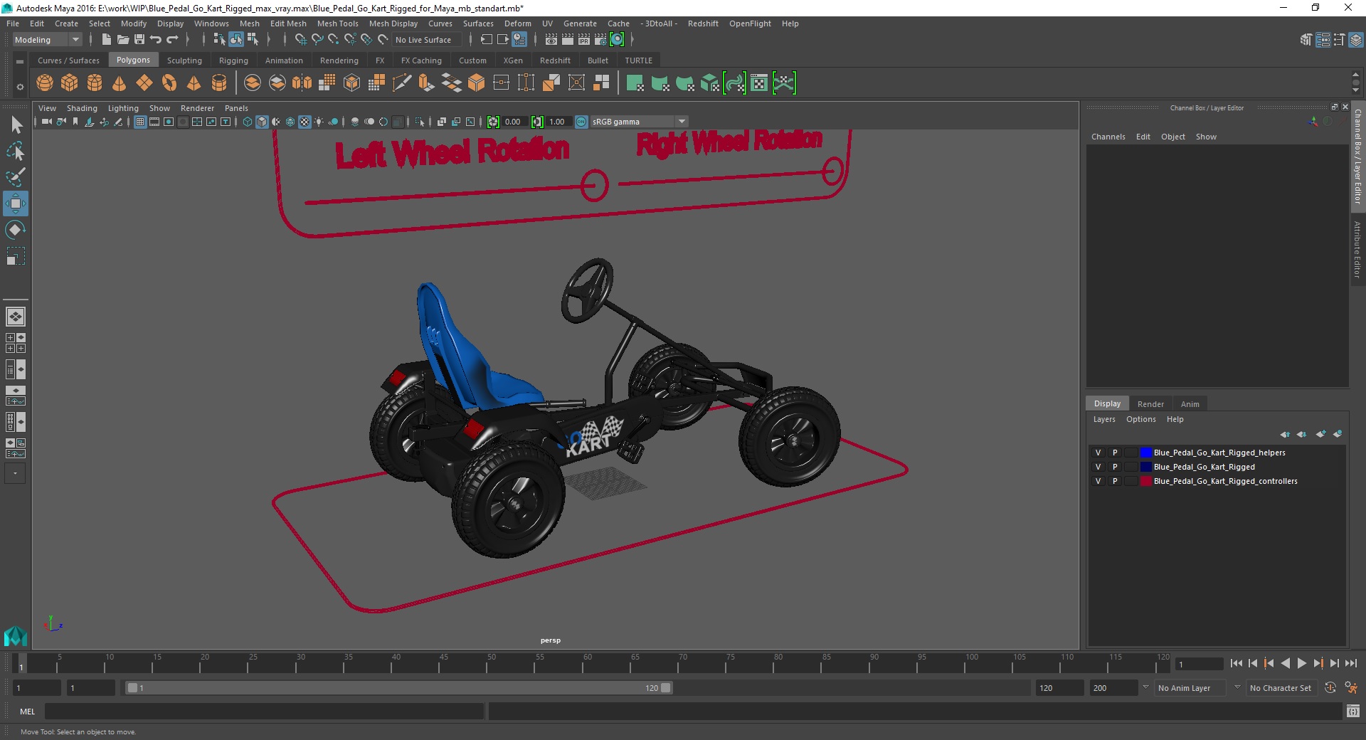 Blue Pedal Go Kart Rigged for Maya 3D model