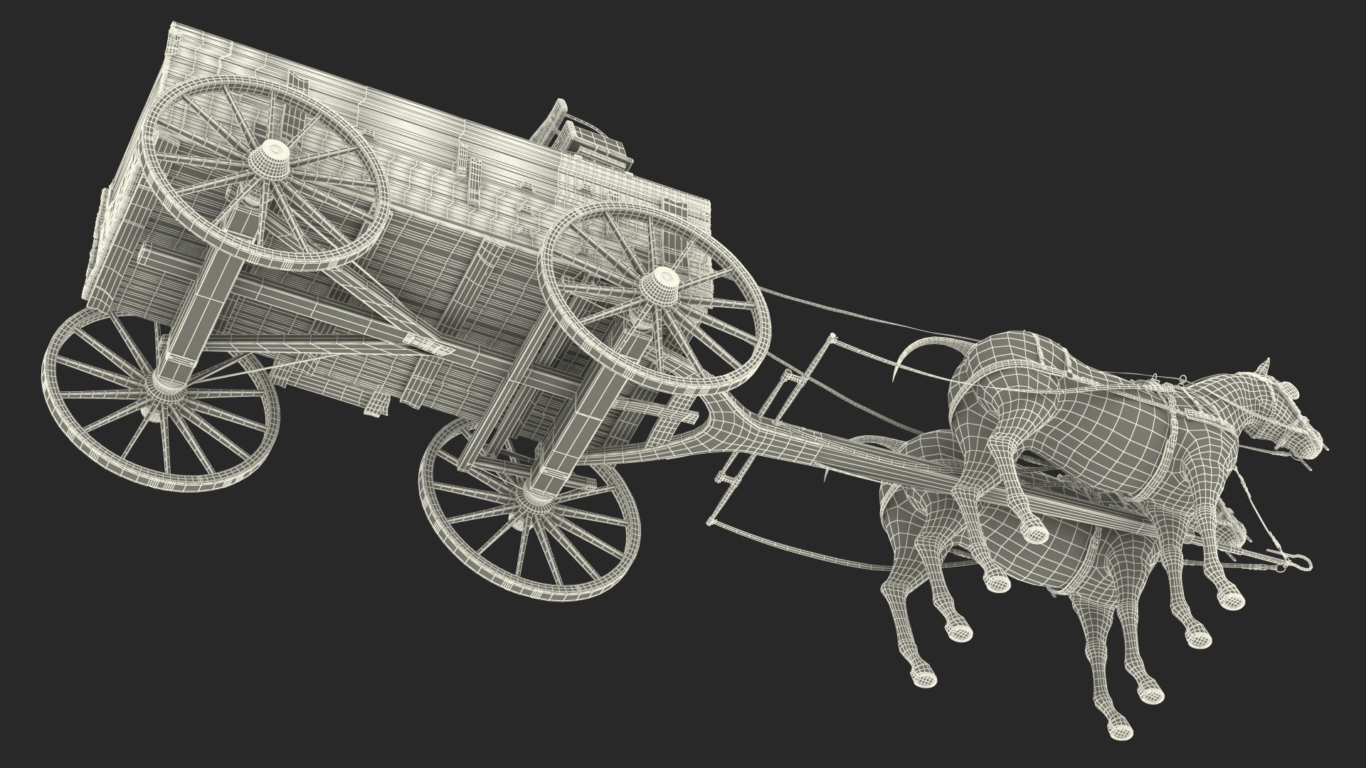 Gold Rush Miner with Wagon and Horses 3D