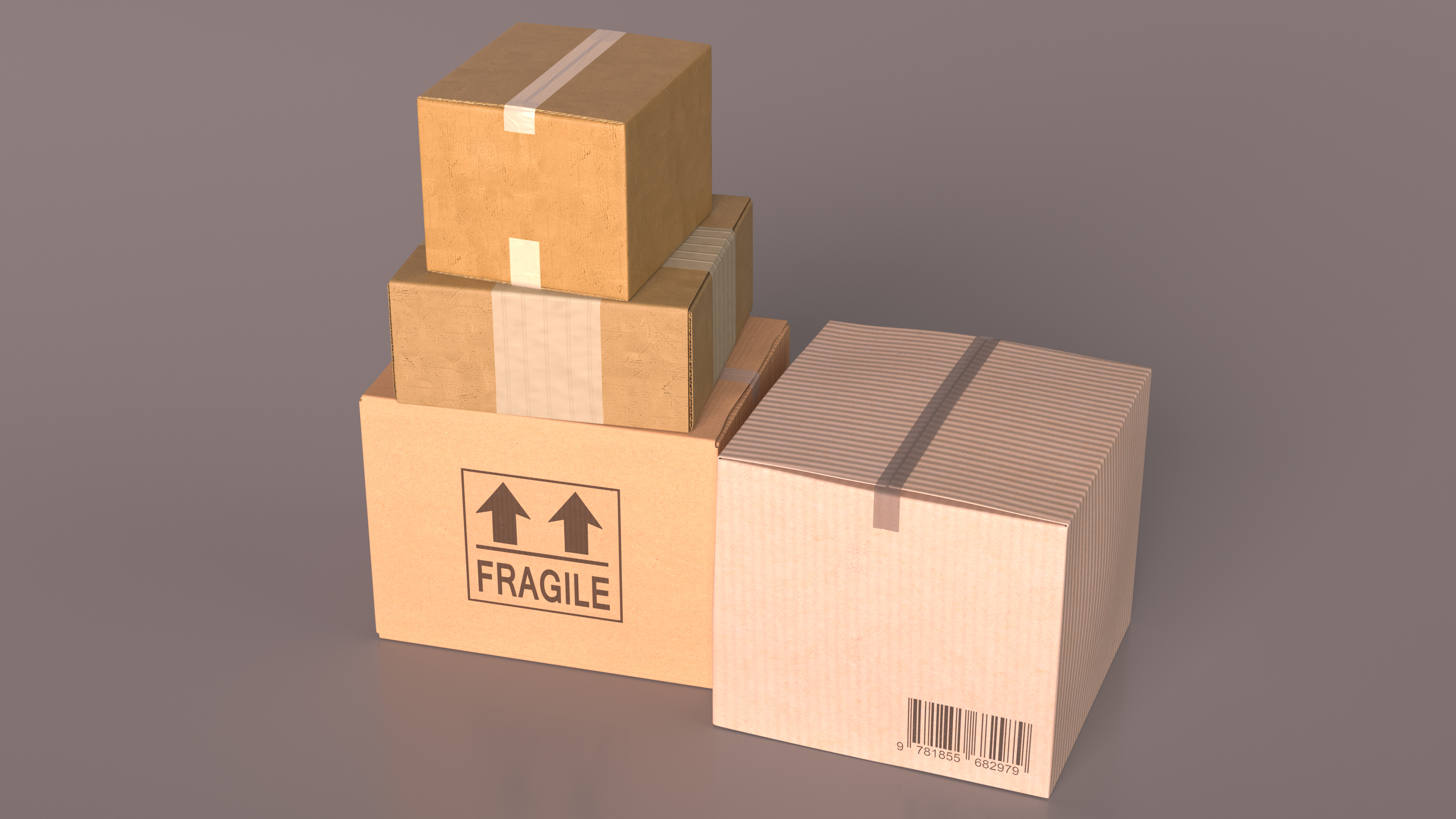 3D Stacked Cardboard Boxes model