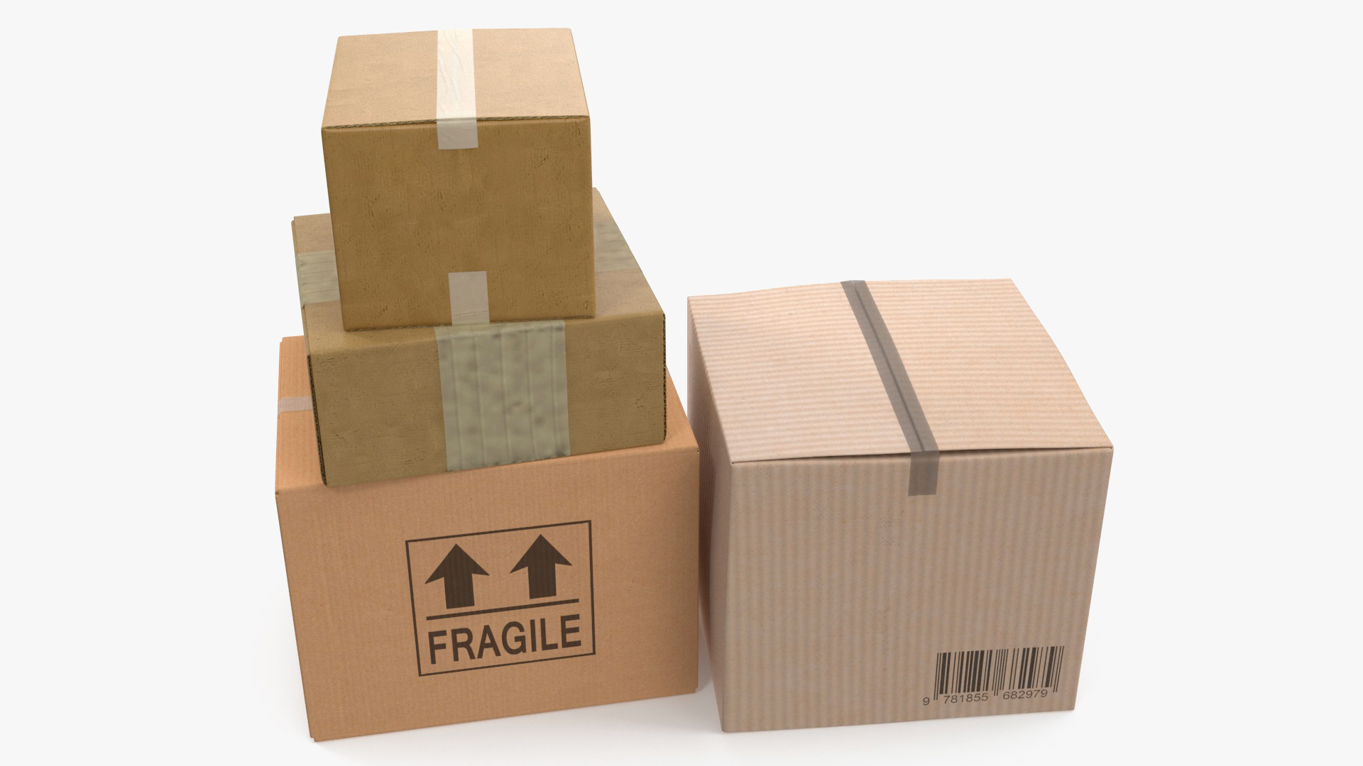 3D Stacked Cardboard Boxes model