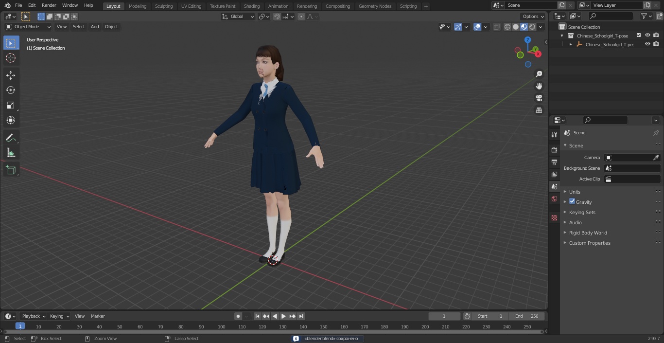 3D model Chinese Schoolgirl T-pose