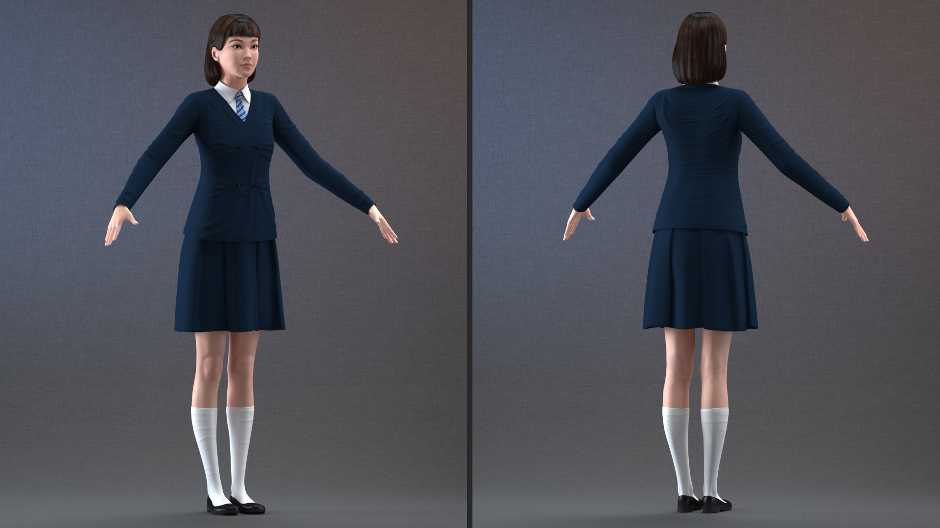 3D model Chinese Schoolgirl T-pose