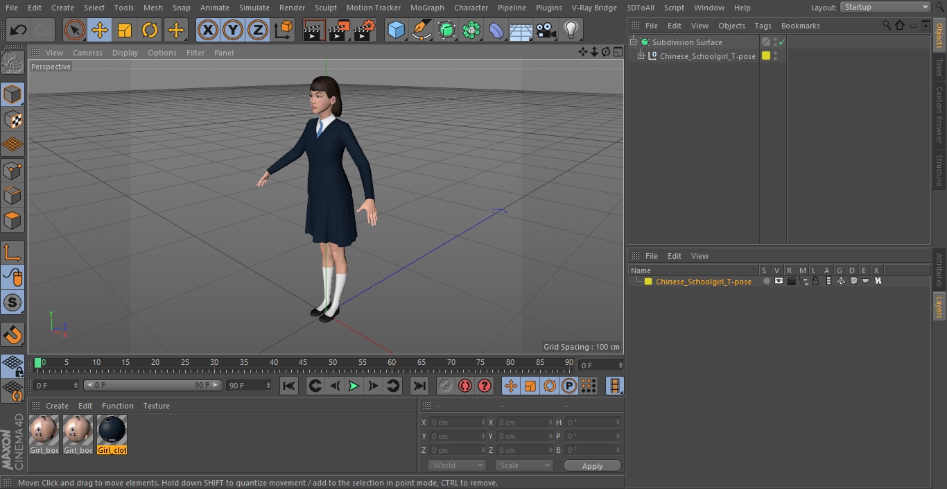 3D model Chinese Schoolgirl T-pose