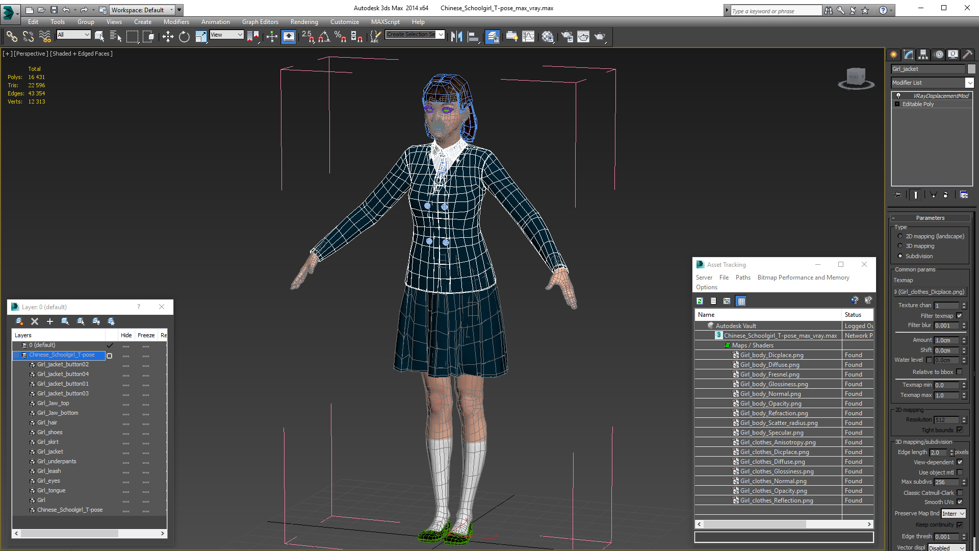 3D model Chinese Schoolgirl T-pose