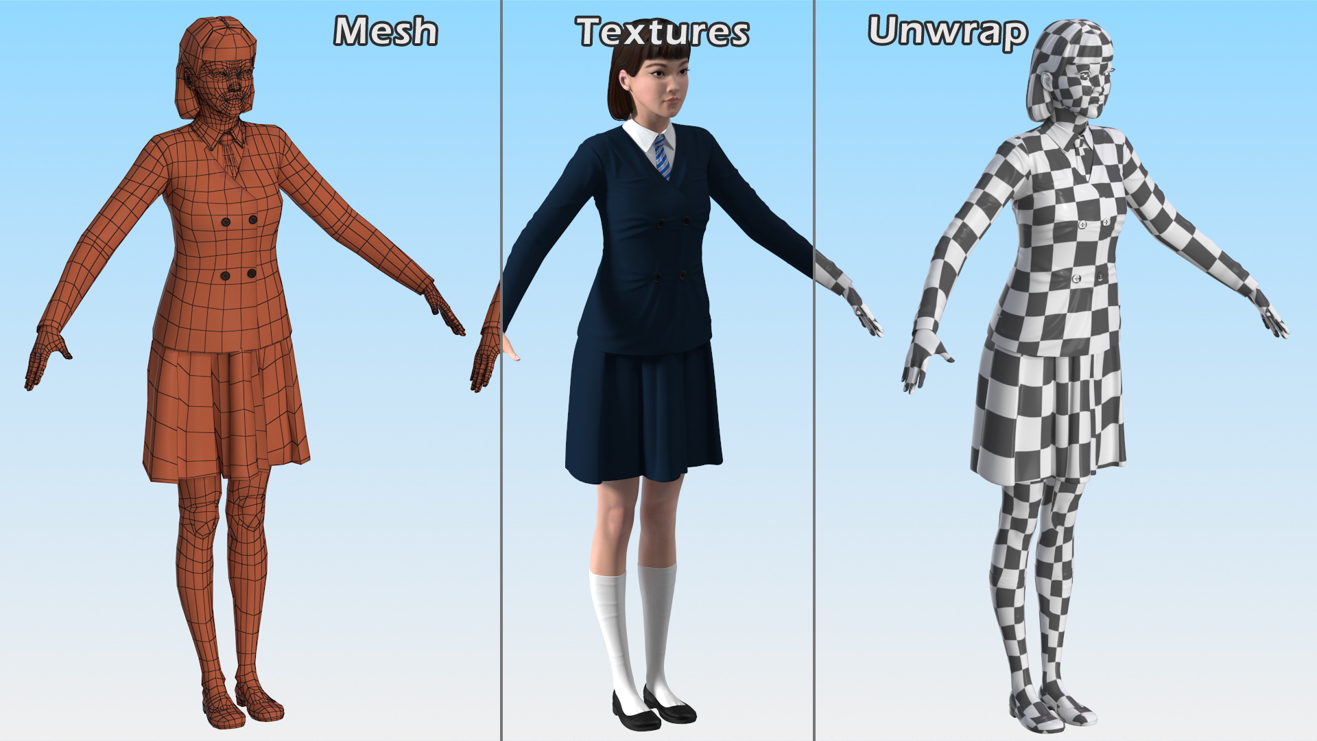 3D model Chinese Schoolgirl T-pose