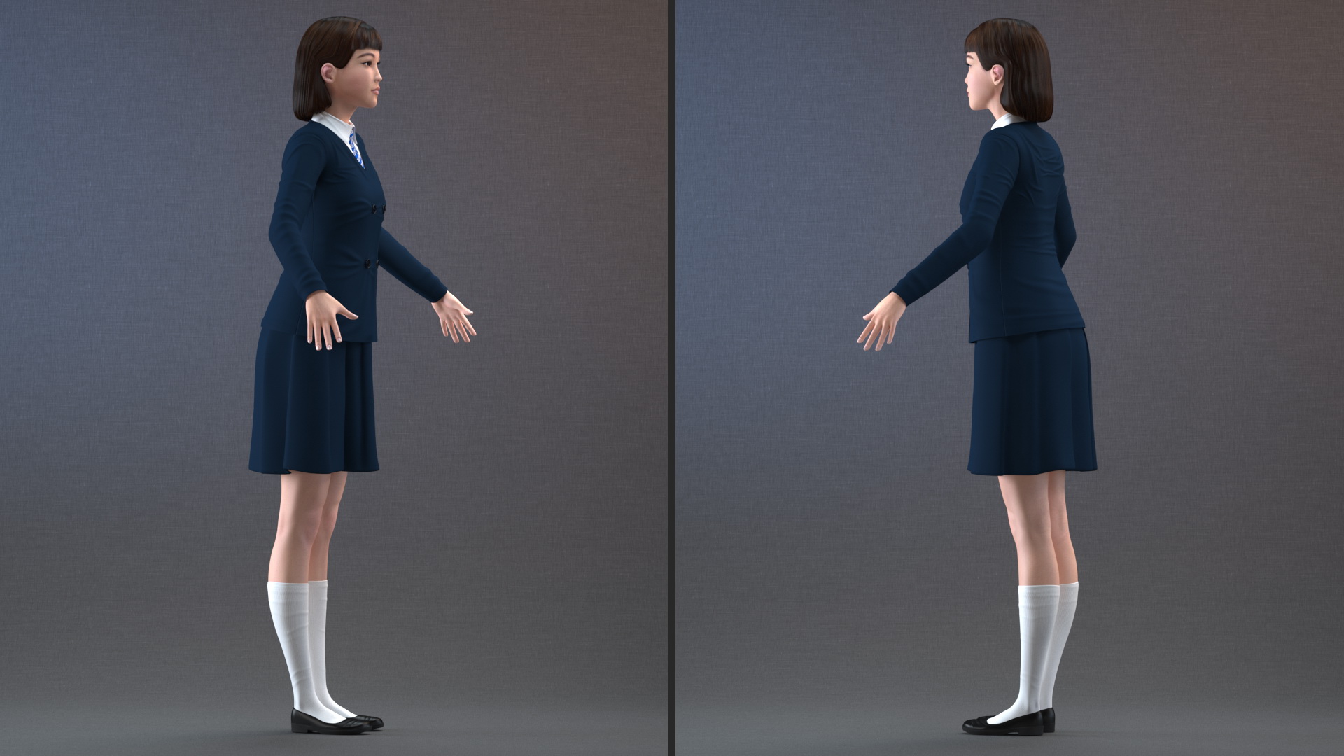 3D model Chinese Schoolgirl T-pose