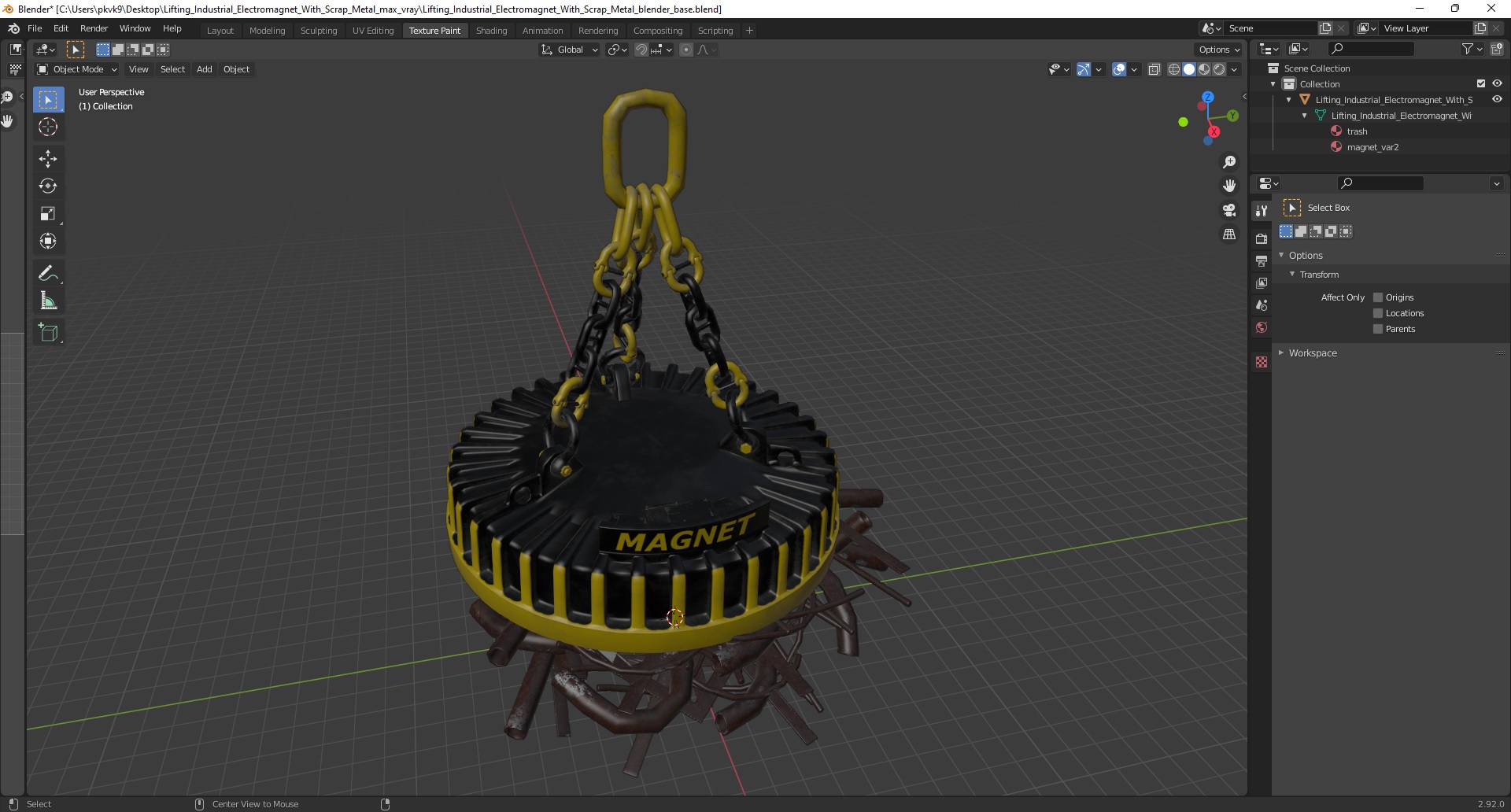 Lifting Industrial Electromagnet With Scrap Metal 3D model