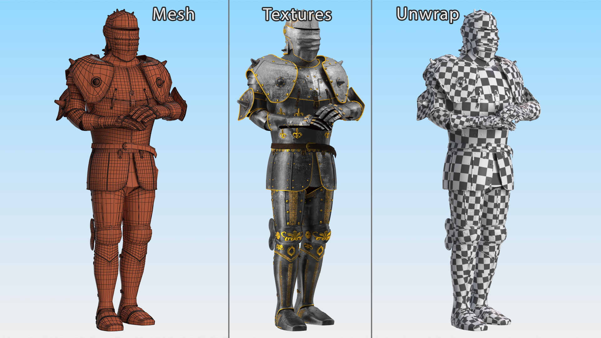 3D model Medieval Knight Armor Suit with Intricate Patterns