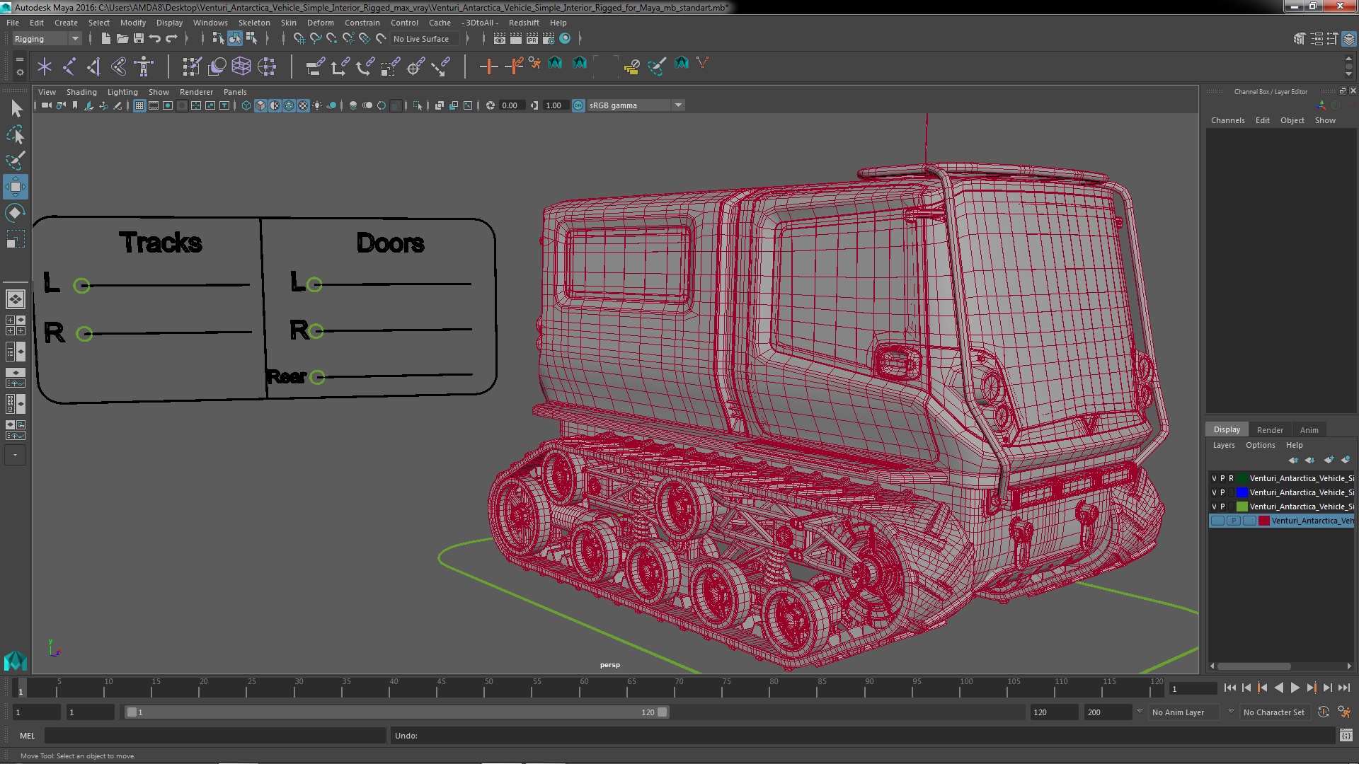 3D Venturi Antarctica Vehicle Simple Interior Rigged for Maya model