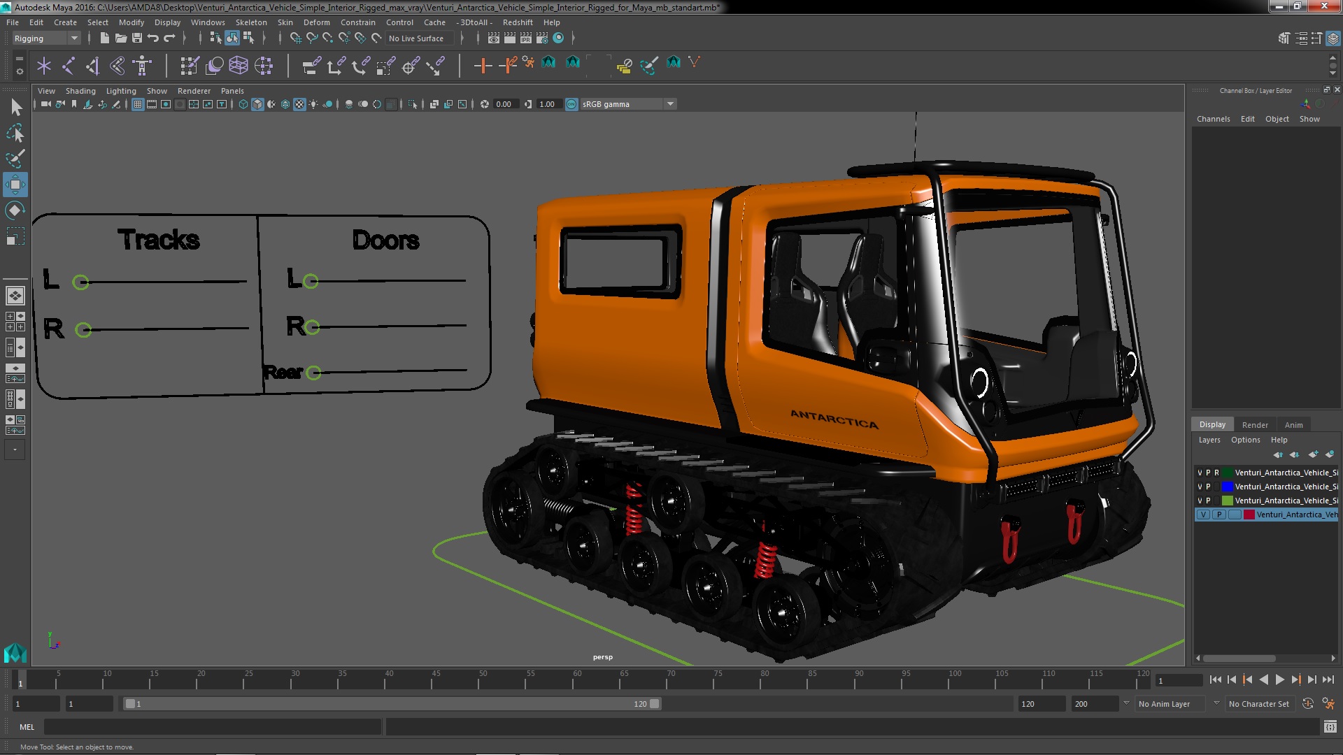 3D Venturi Antarctica Vehicle Simple Interior Rigged for Maya model