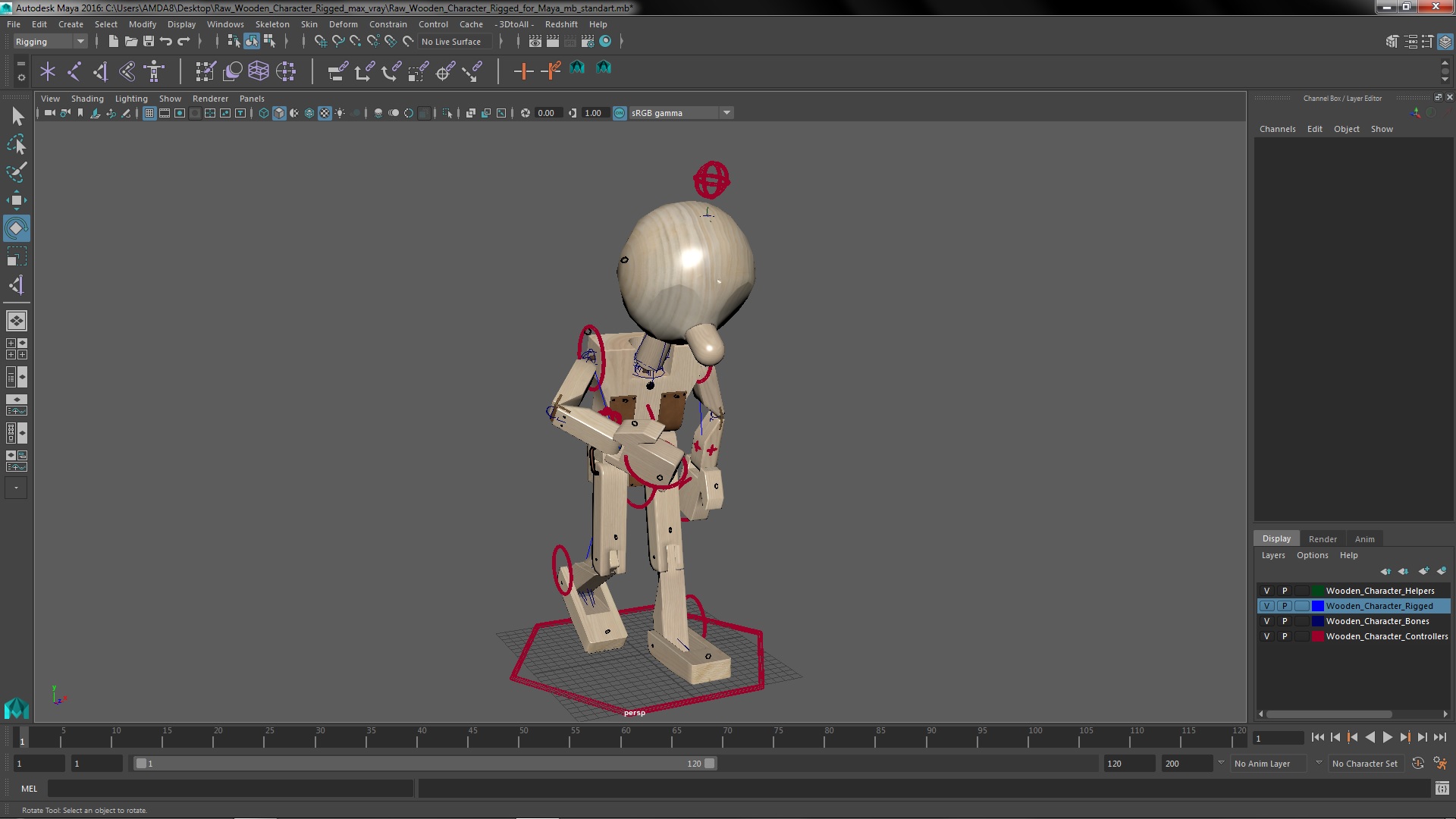 3D Raw Wooden Character Rigged for Maya