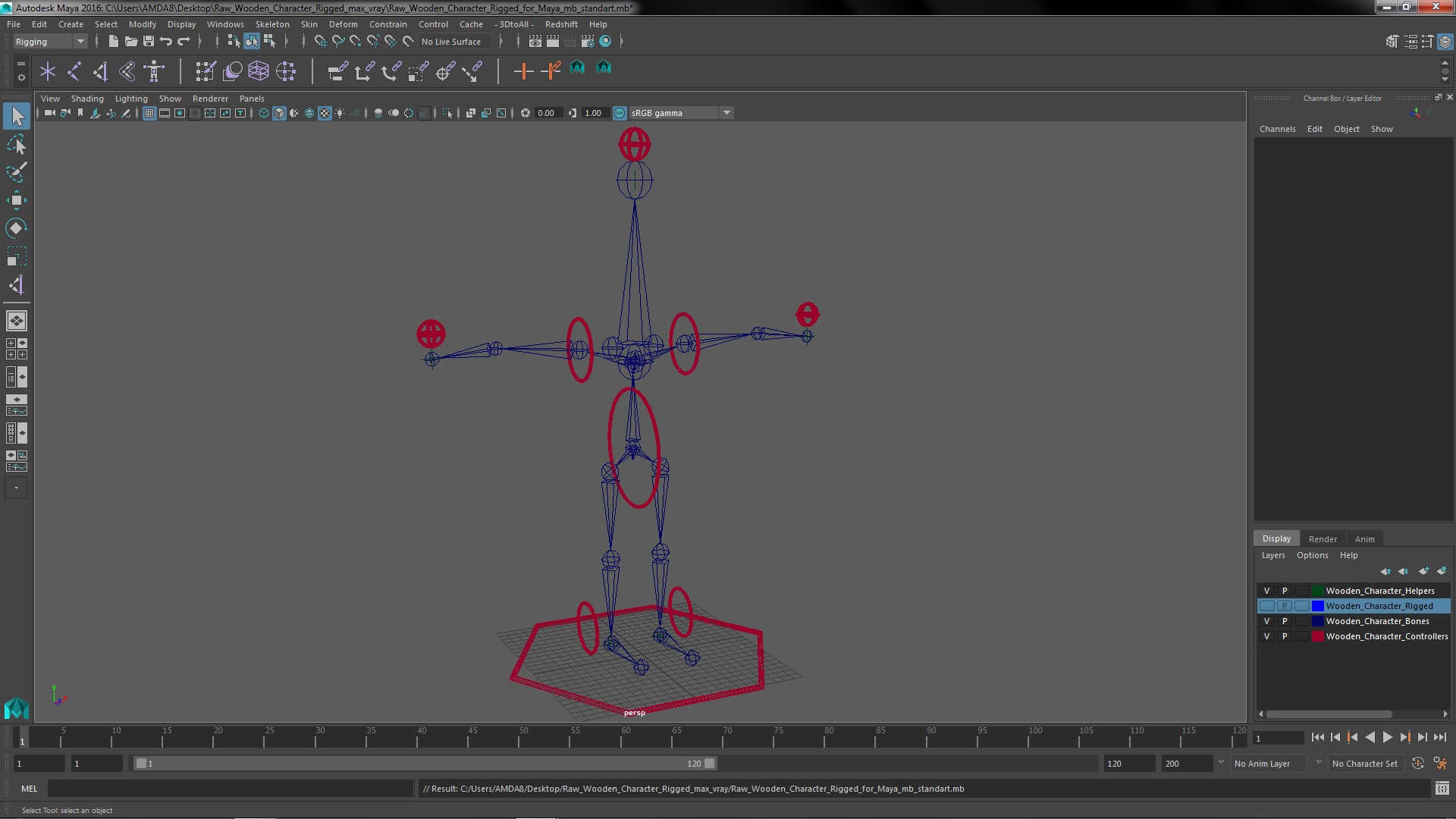 3D Raw Wooden Character Rigged for Maya