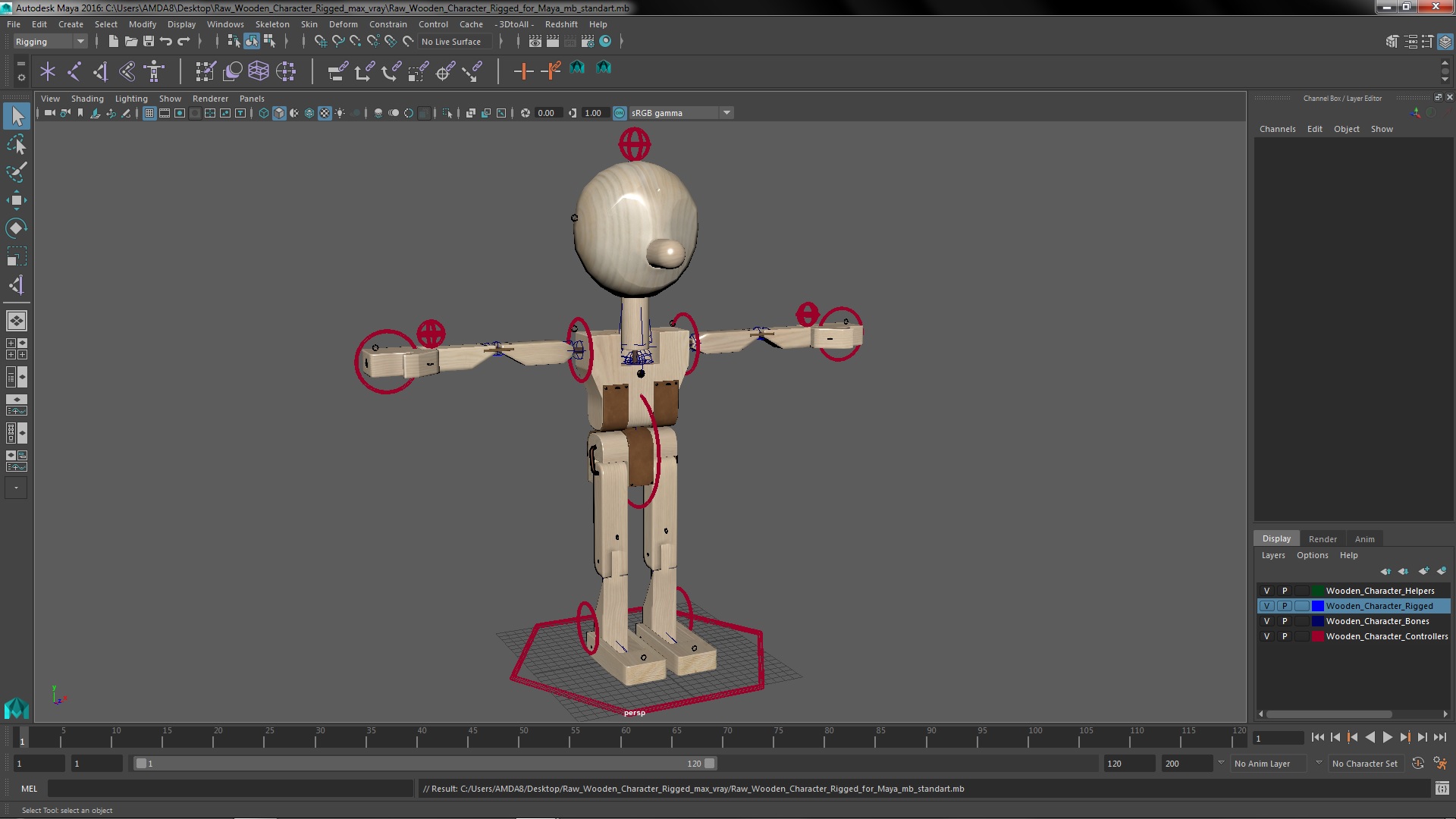 3D Raw Wooden Character Rigged for Maya