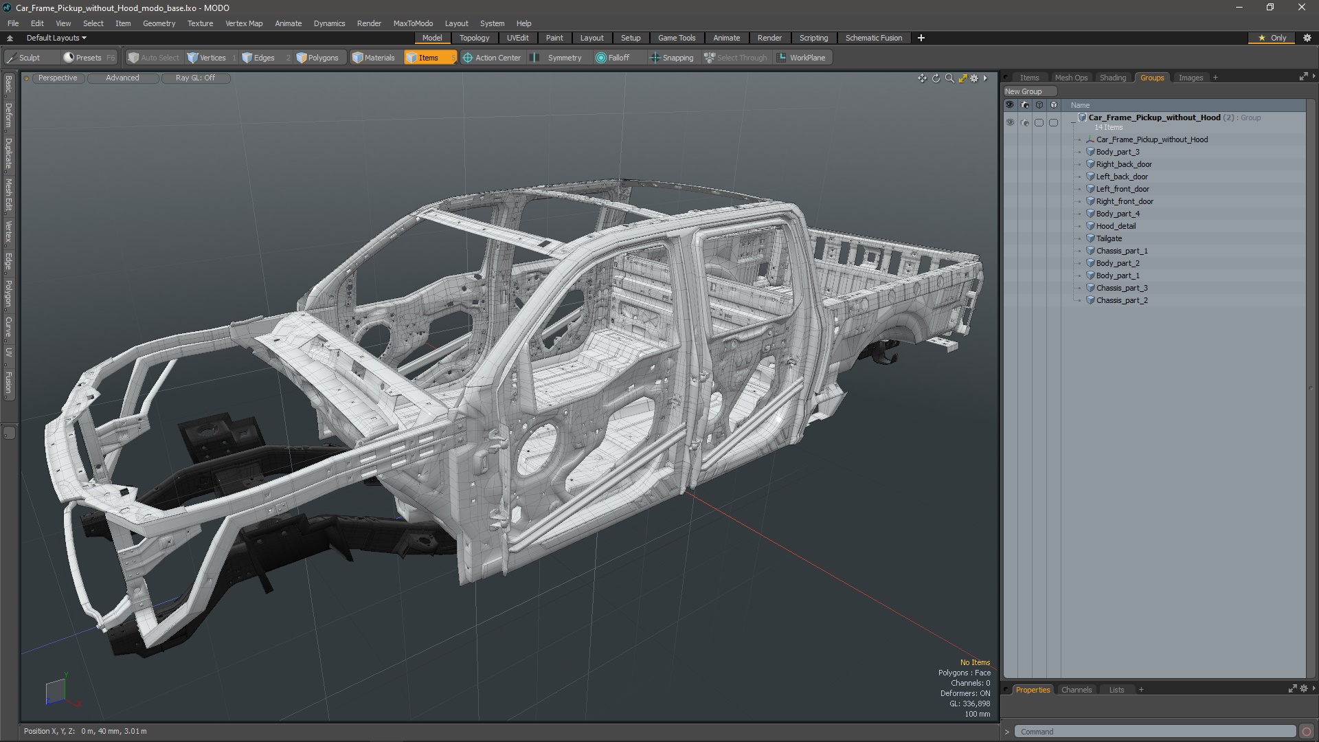 Car Frame Pickup without Hood 3D model