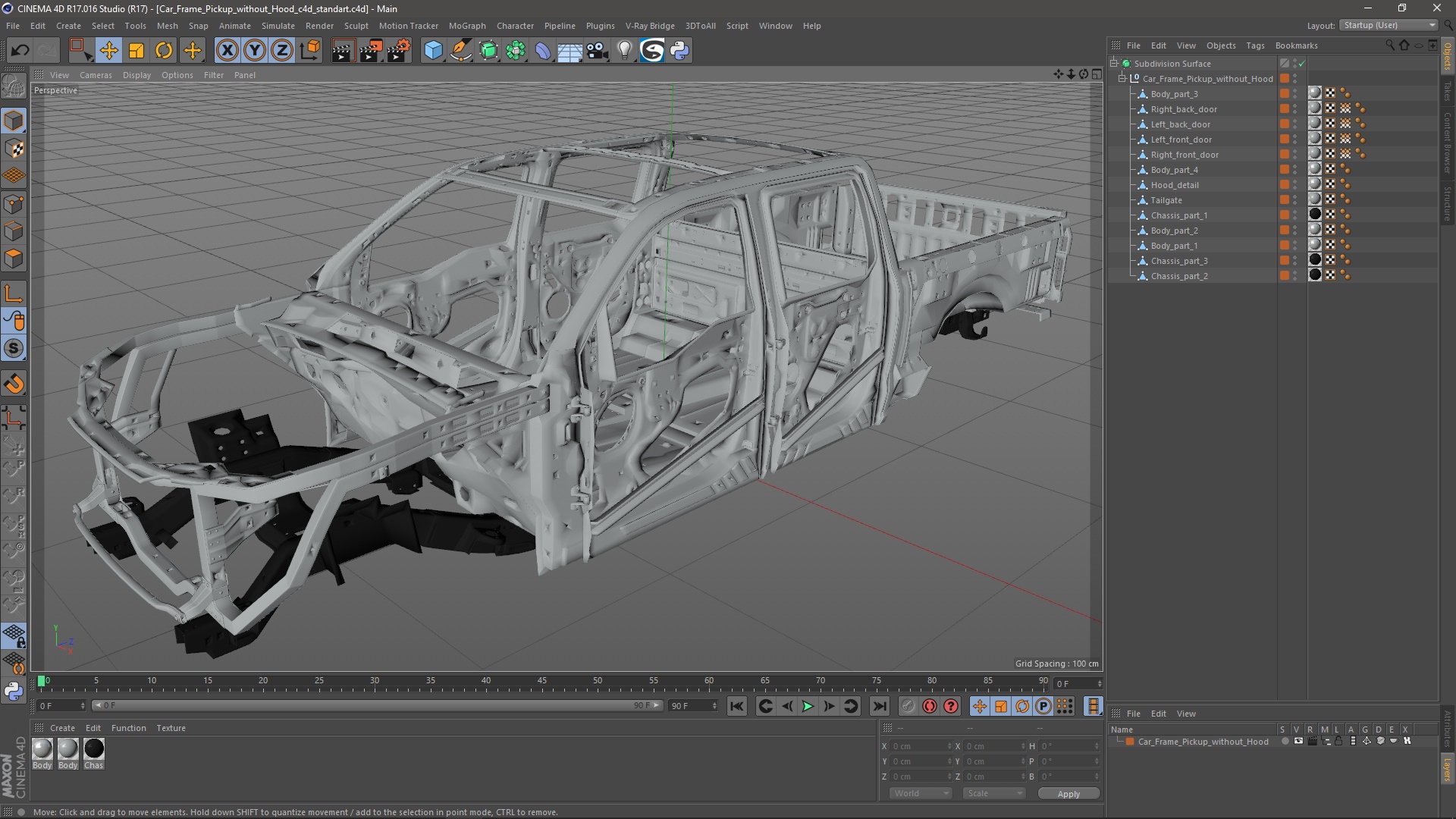 Car Frame Pickup without Hood 3D model