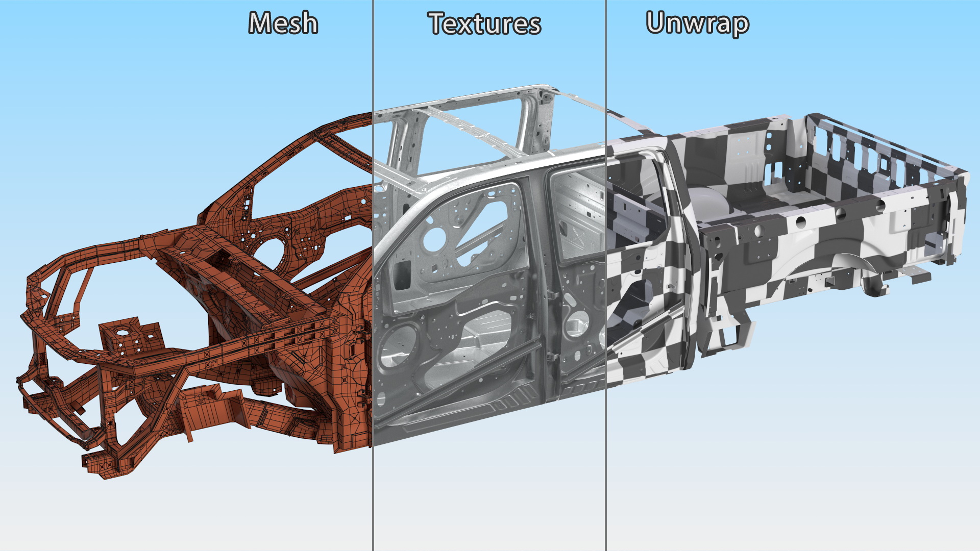 Car Frame Pickup without Hood 3D model