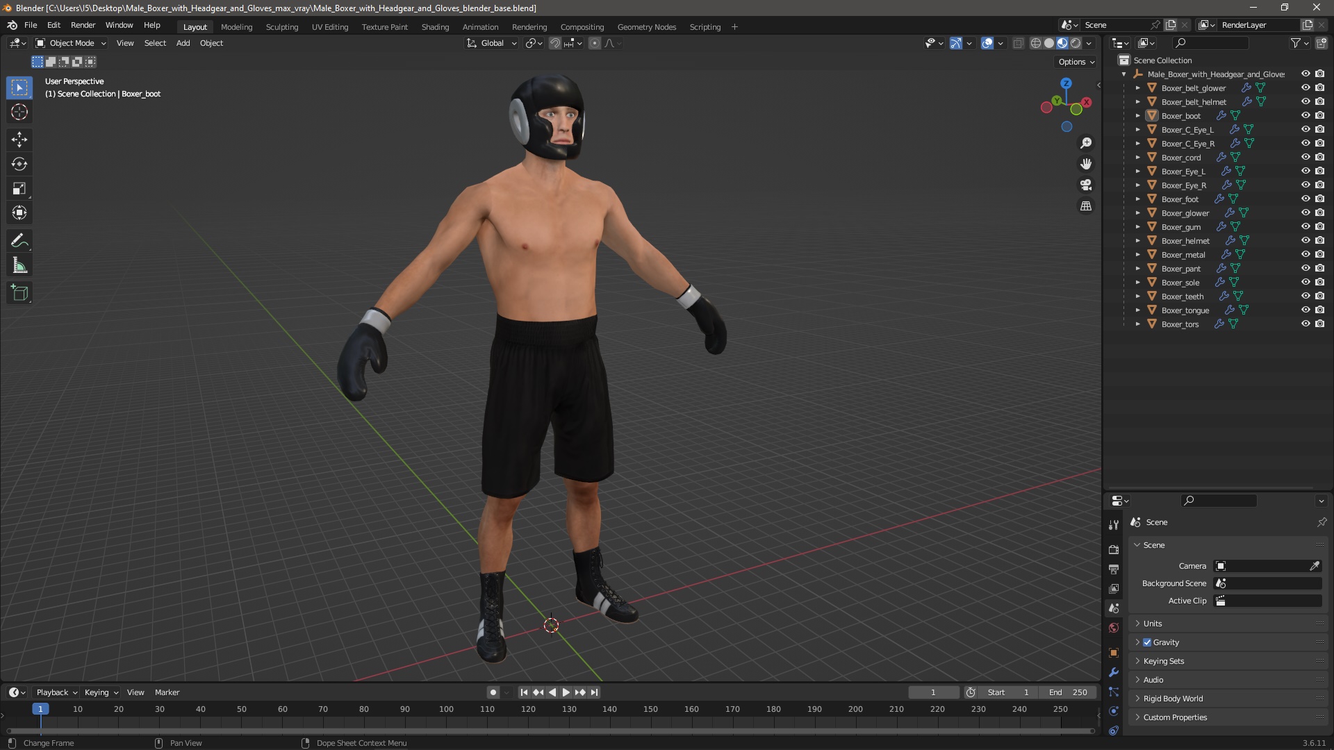 3D model Male Boxer with Headgear and Gloves