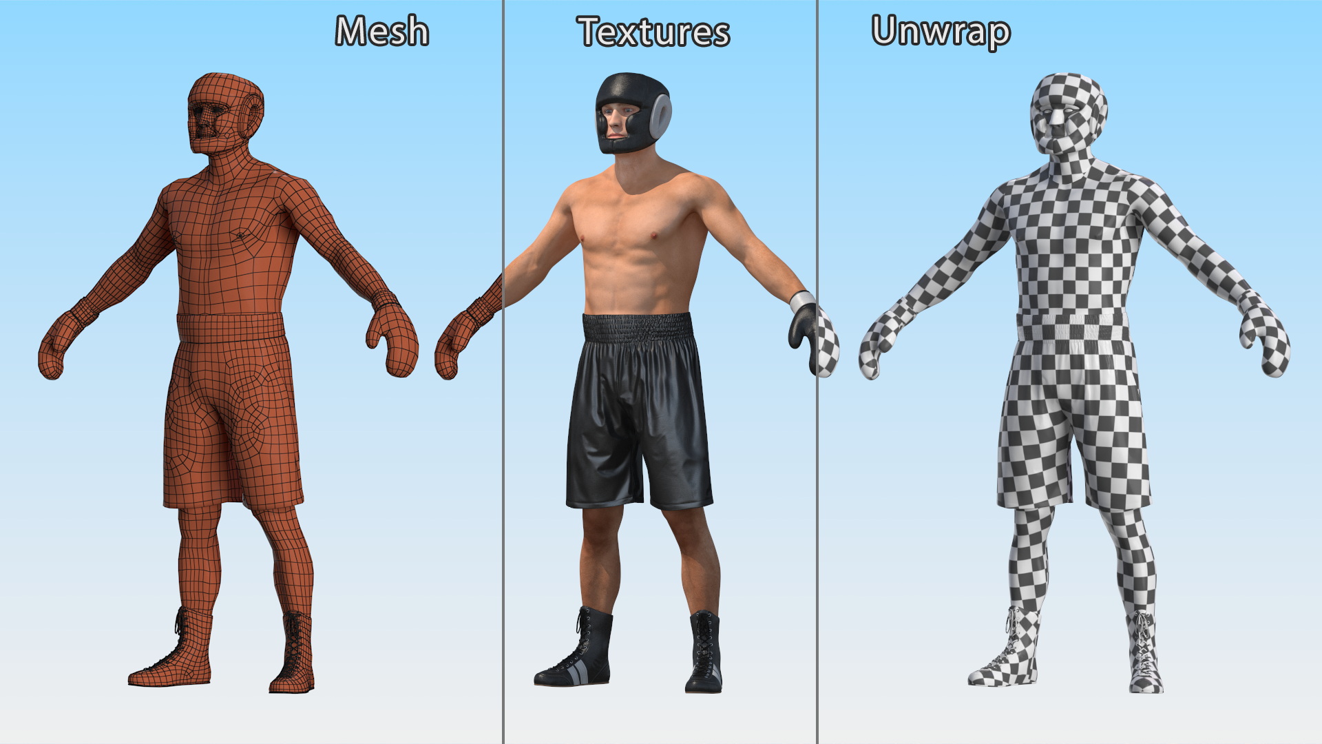 3D model Male Boxer with Headgear and Gloves