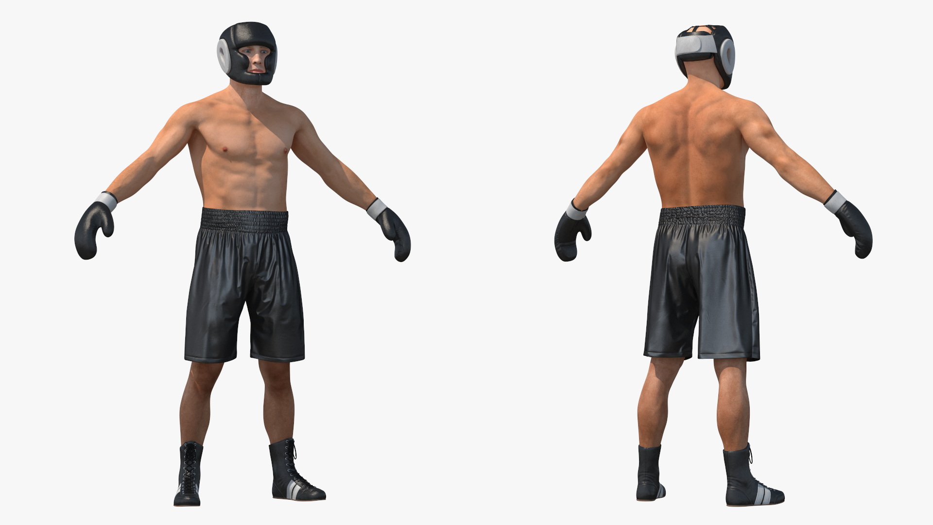 3D model Male Boxer with Headgear and Gloves