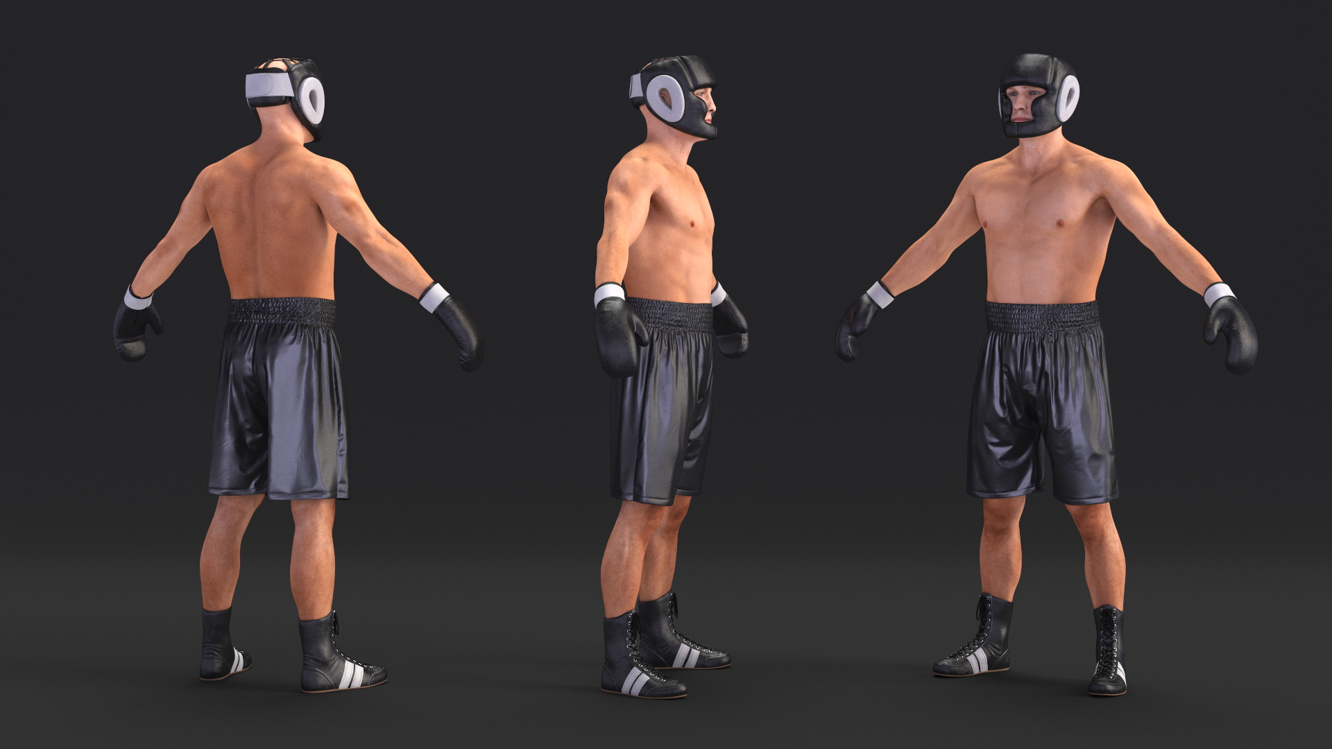 3D model Male Boxer with Headgear and Gloves