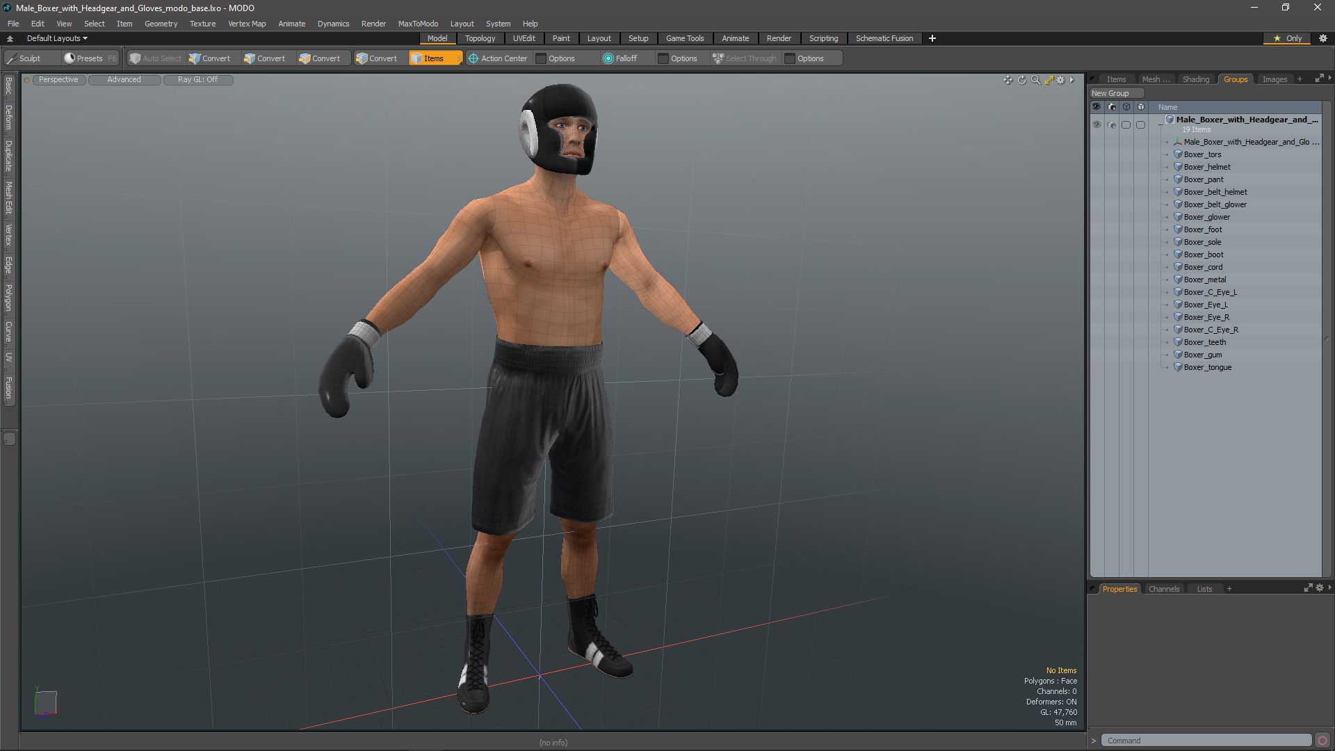 3D model Male Boxer with Headgear and Gloves