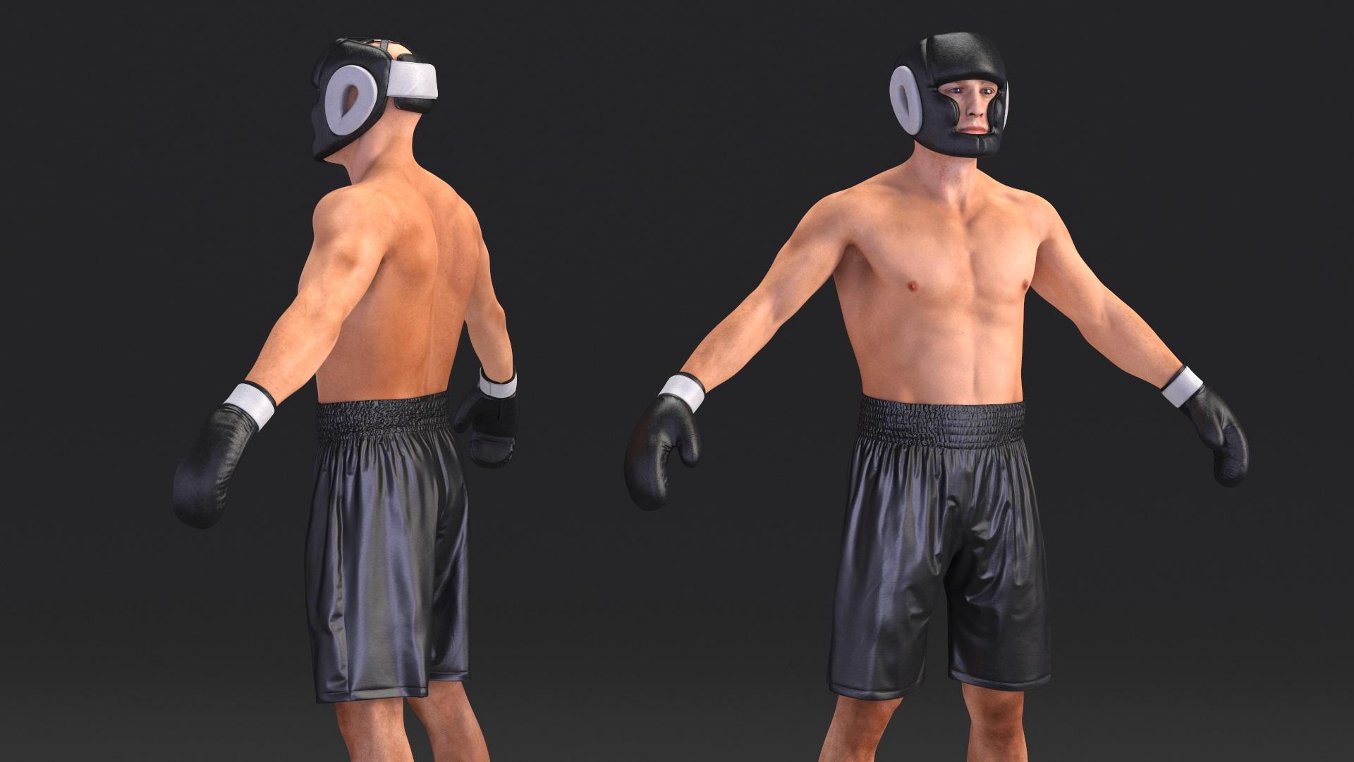 3D model Male Boxer with Headgear and Gloves