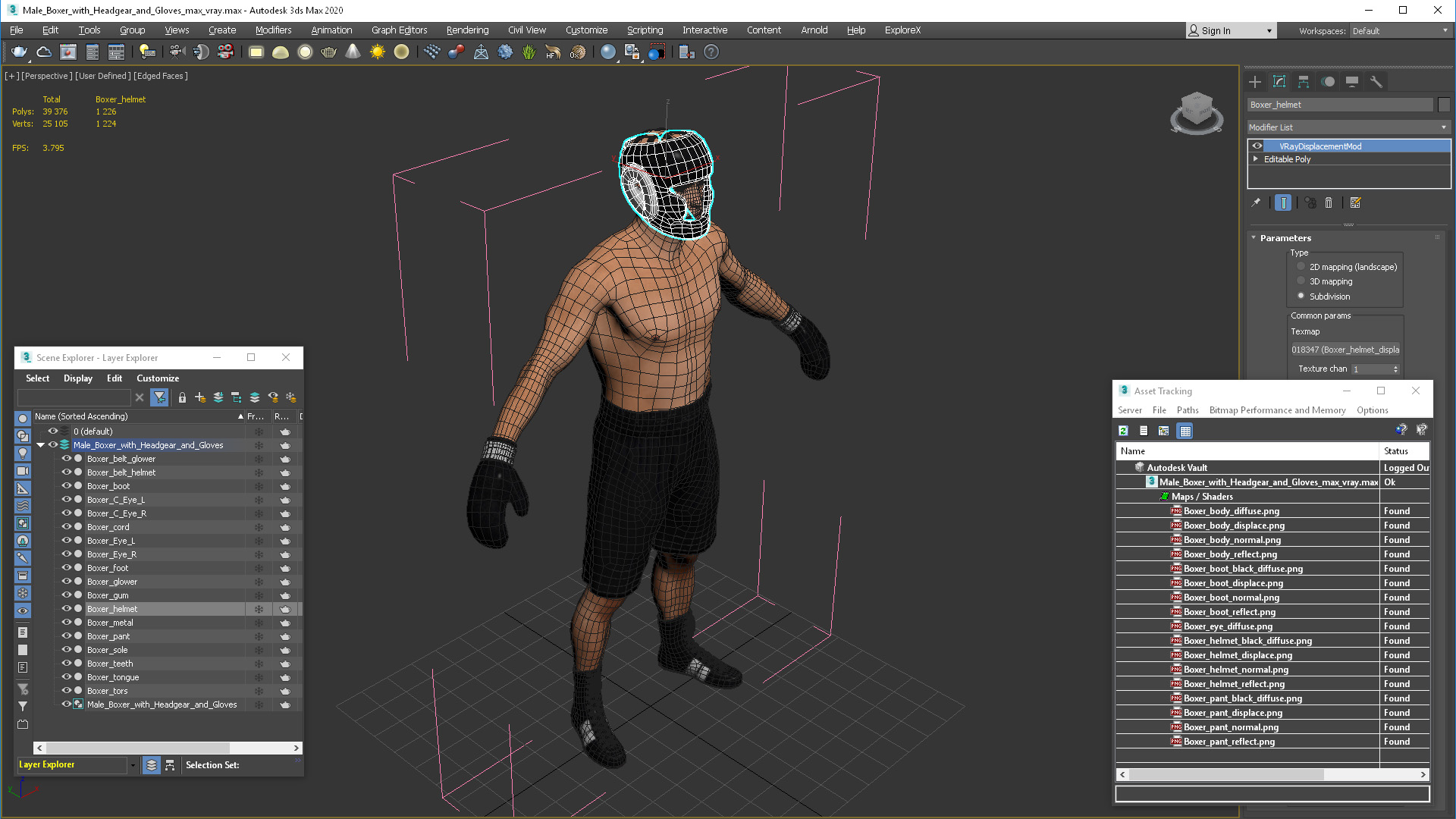 3D model Male Boxer with Headgear and Gloves