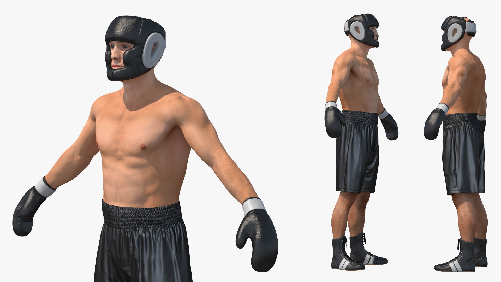 3D model Male Boxer with Headgear and Gloves