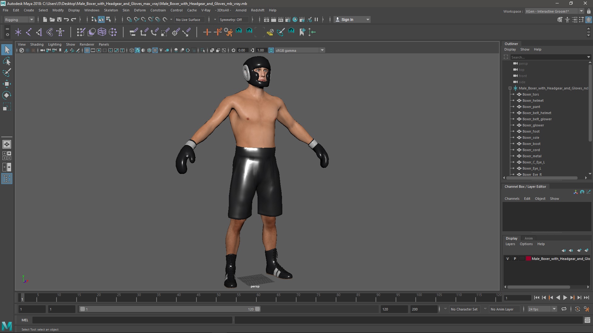 3D model Male Boxer with Headgear and Gloves