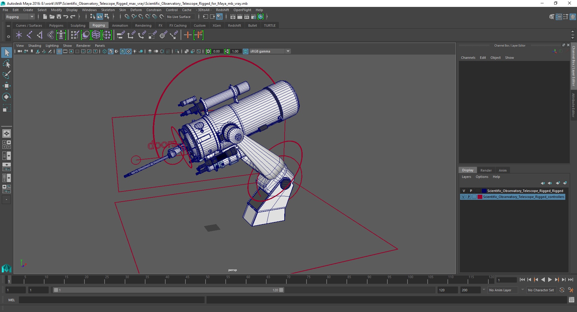 3D Scientific Observatory Telescope Rigged for Maya model