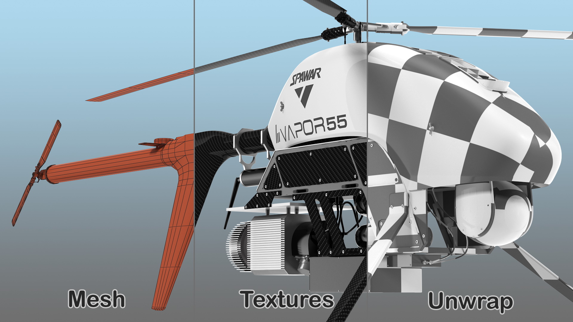 3D Vapor 55 Helicopter UAV Drone Rigged