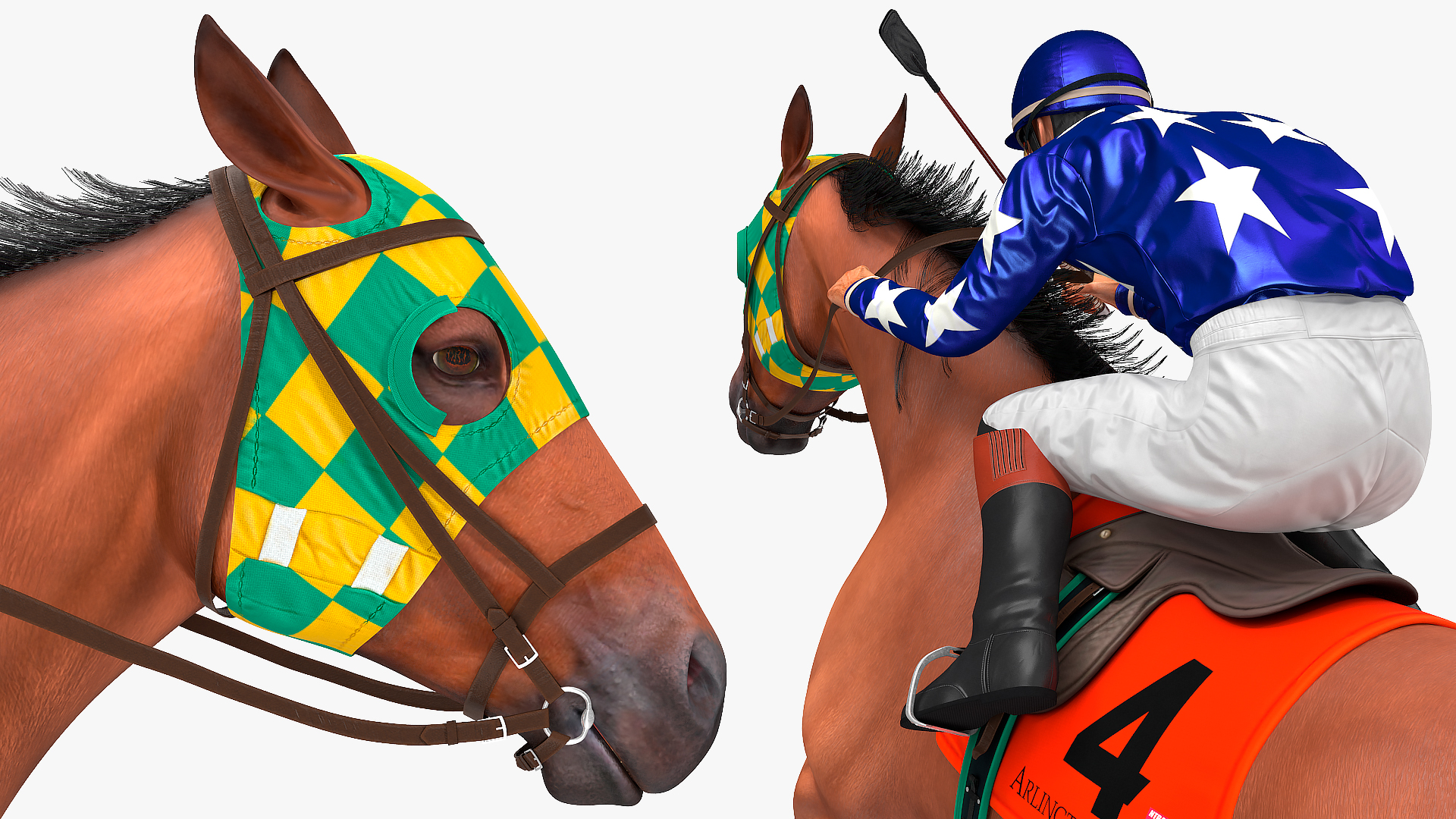 Jumping Bay Racing Horse with Jokey Fur 3D model