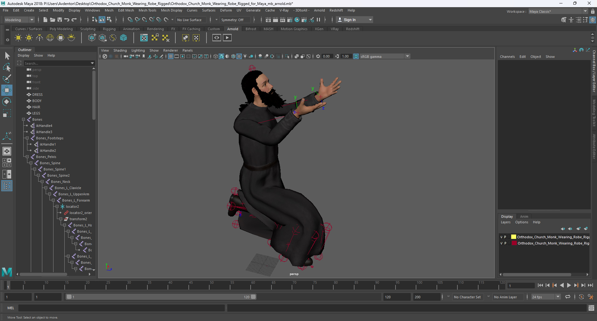 Orthodox Church Monk Wearing Robe Rigged for Maya 3D model