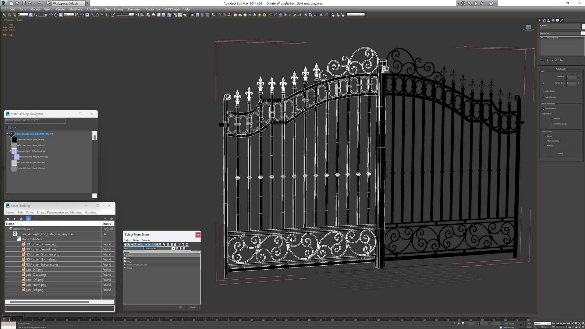 Ornate Wrought Iron Gate 3D model