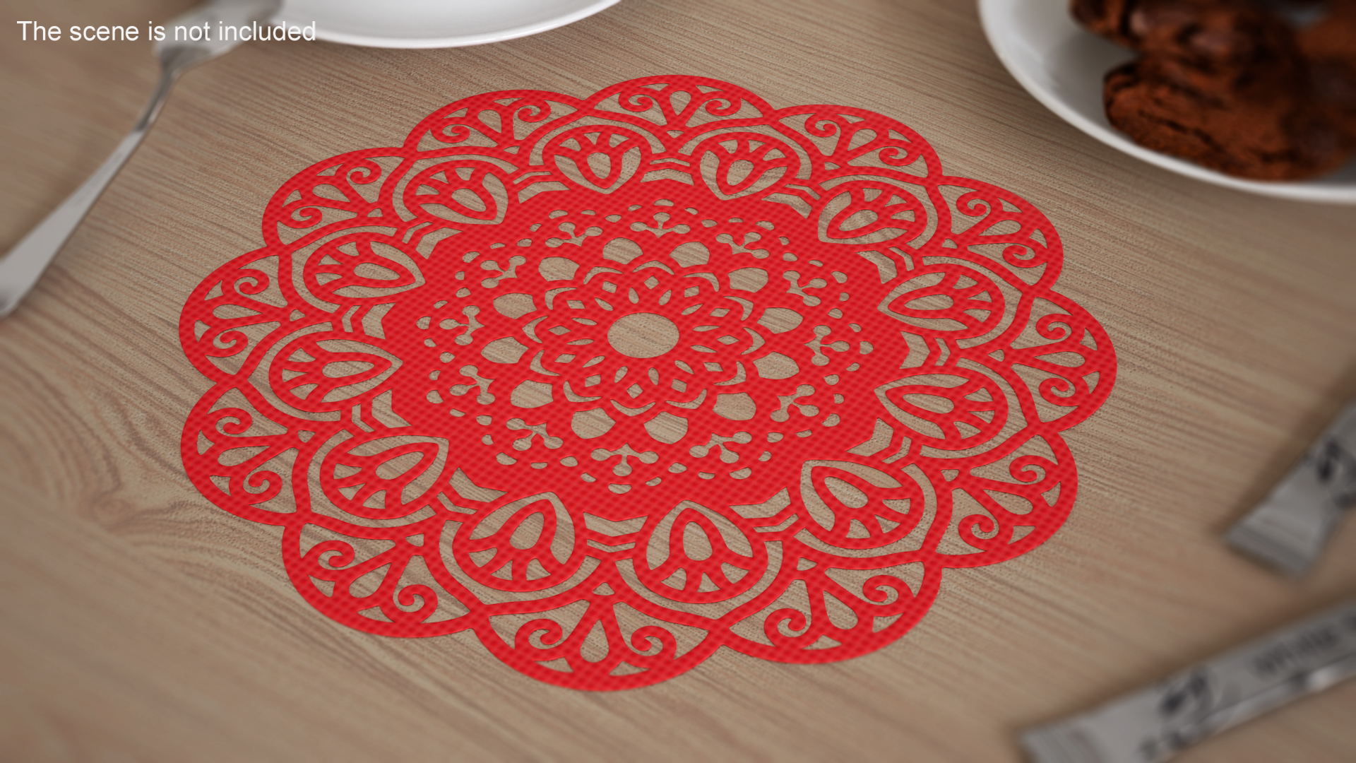 3D Decorative Round Lace Paper Doilie Red model