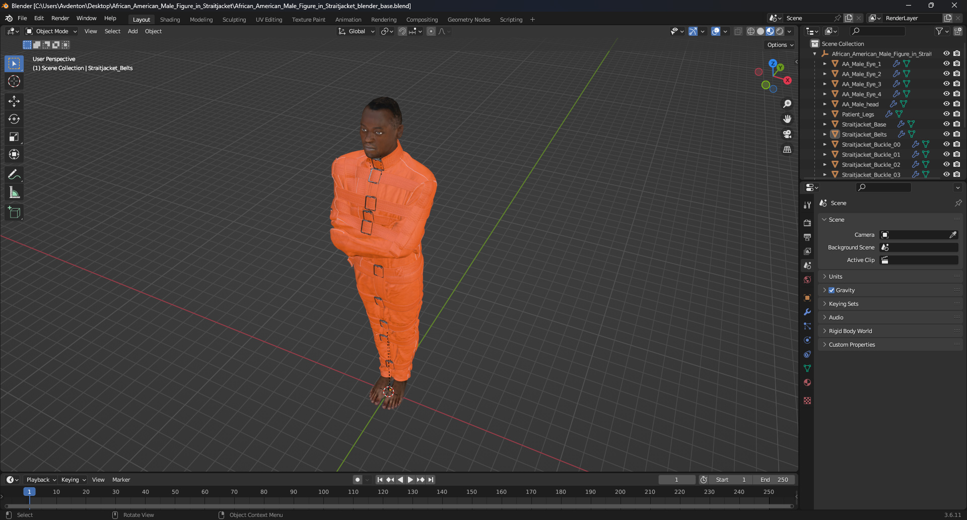 African American Male Figure in Straitjacket 3D model