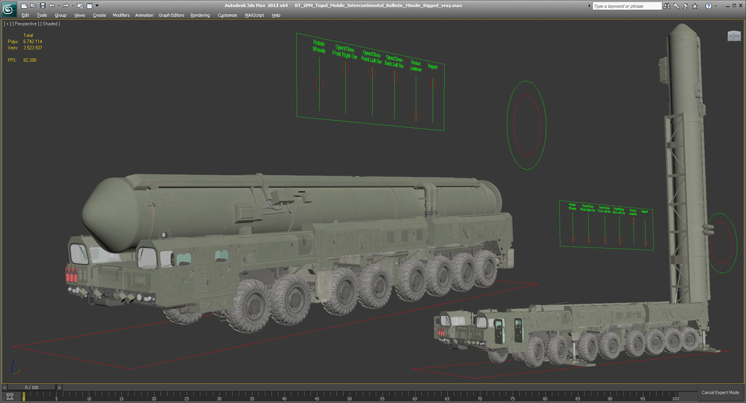 3D RT 2PM Topol Mobile Intercontinental Ballistic Missile Rigged