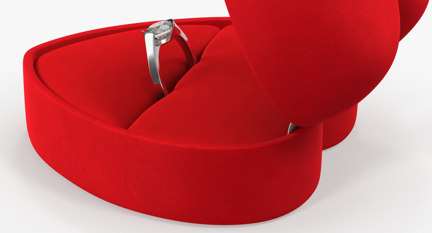 Red Heart Shaped Velvet Ring Gift Box 3D