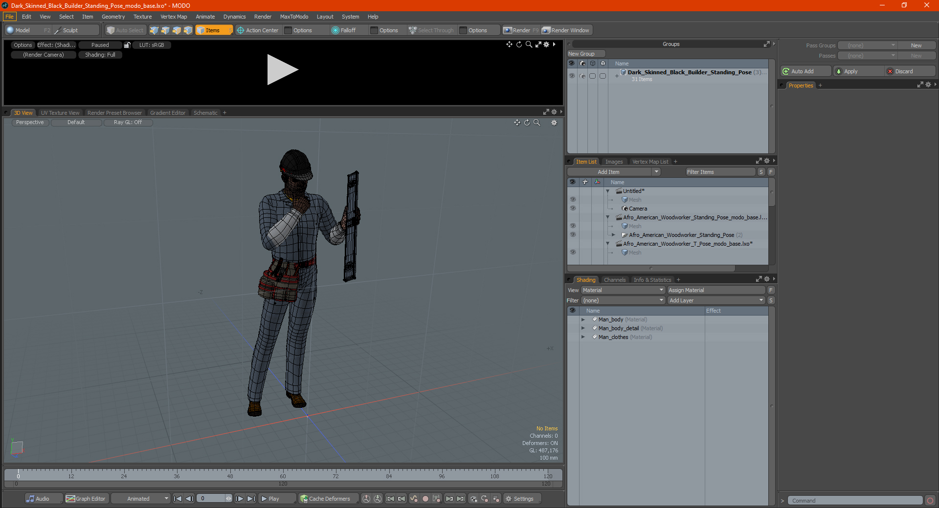 3D model Dark Skinned Black Builder Standing Pose