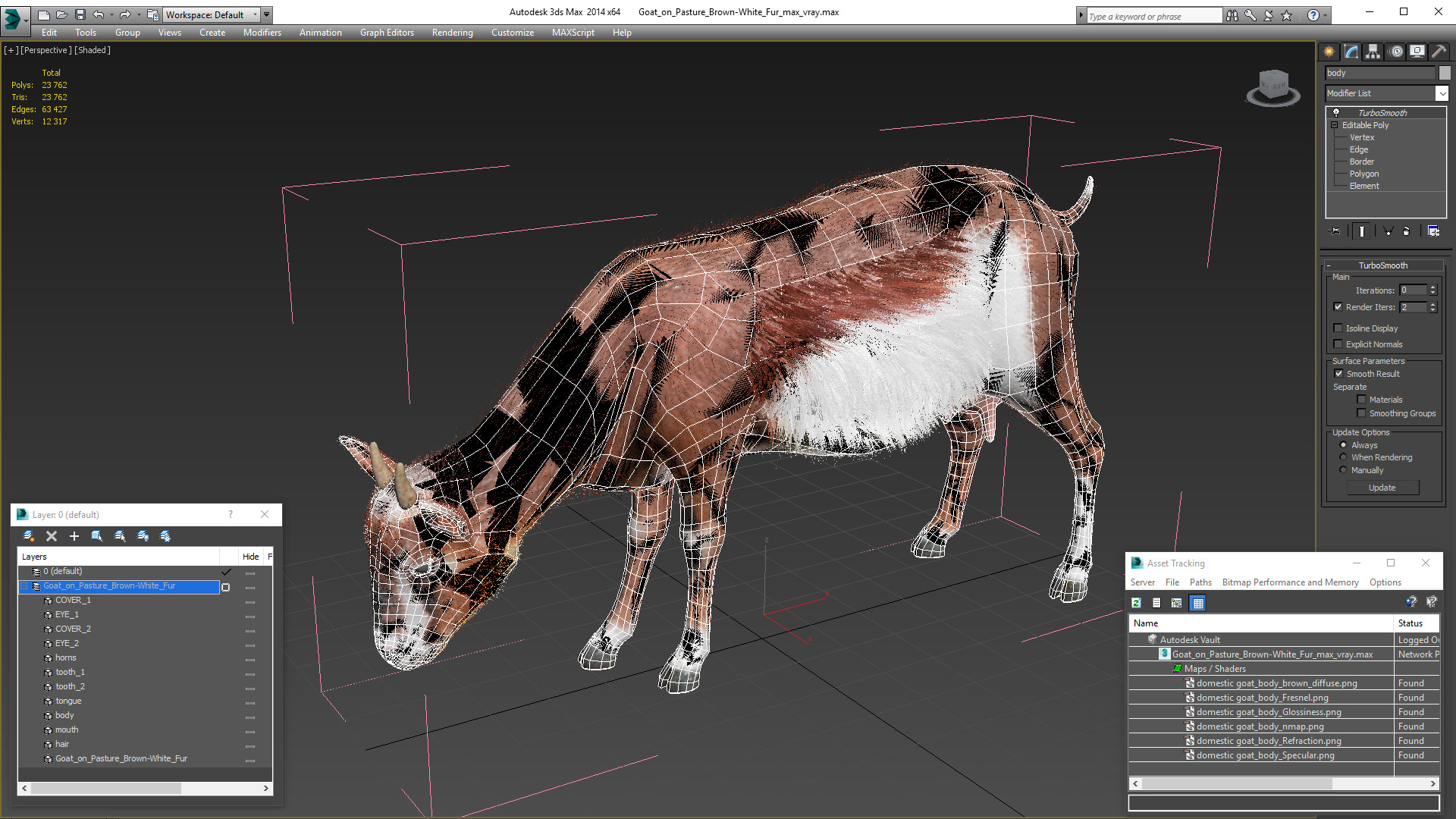 3D Goat on Pasture Brown-White Fur