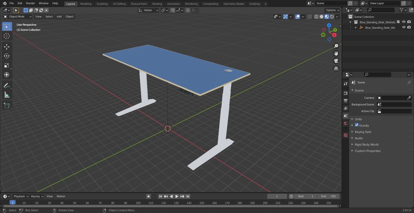 3D model Blue Standing Desk Workstation