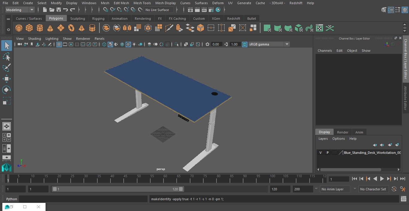 3D model Blue Standing Desk Workstation