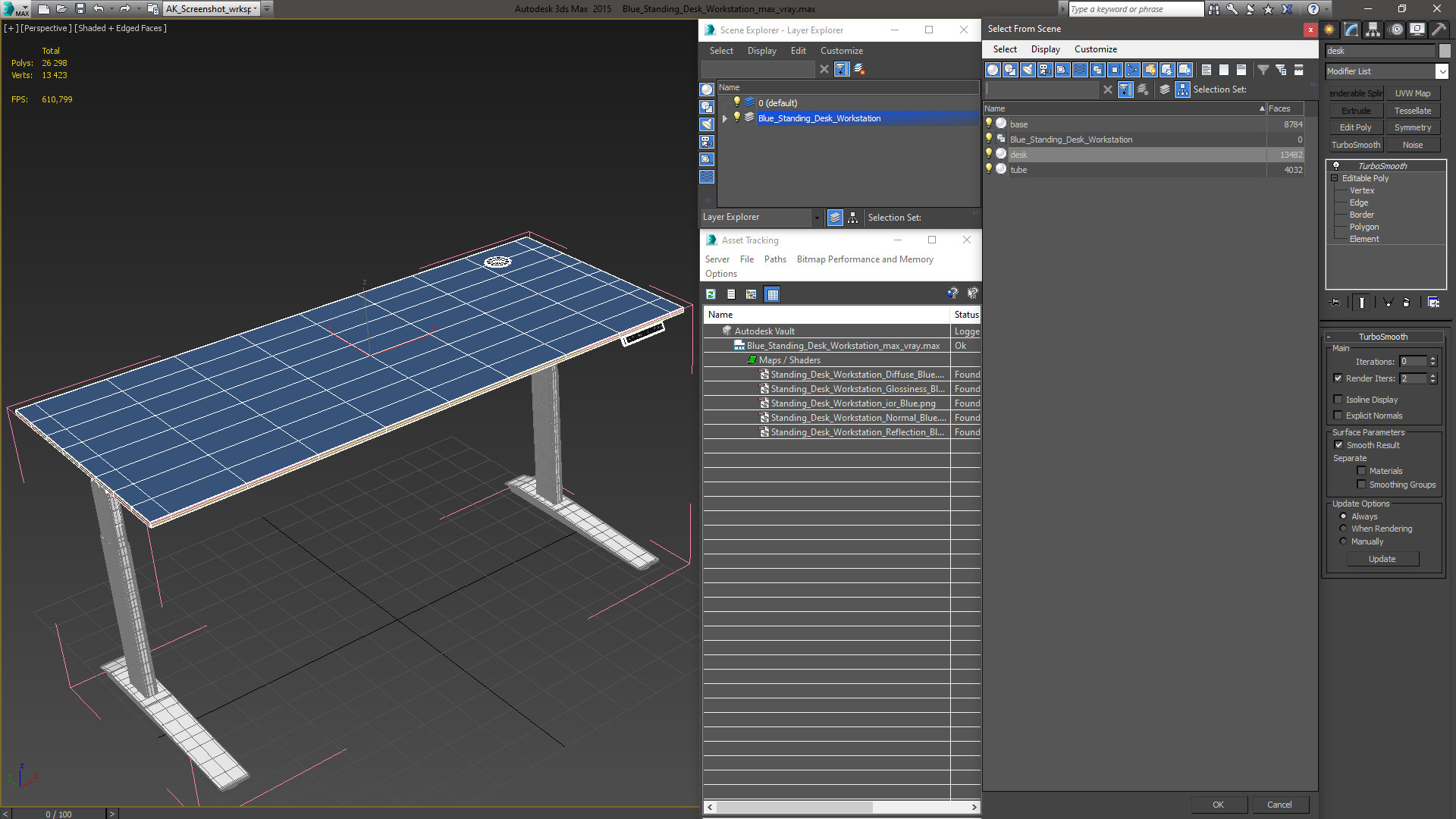 3D model Blue Standing Desk Workstation