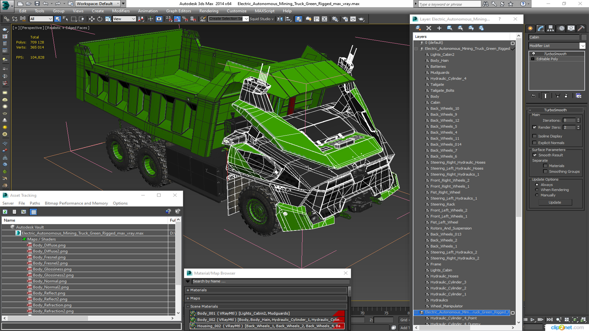 Electric Autonomous Mining Truck Green Rigged for Maya 3D model