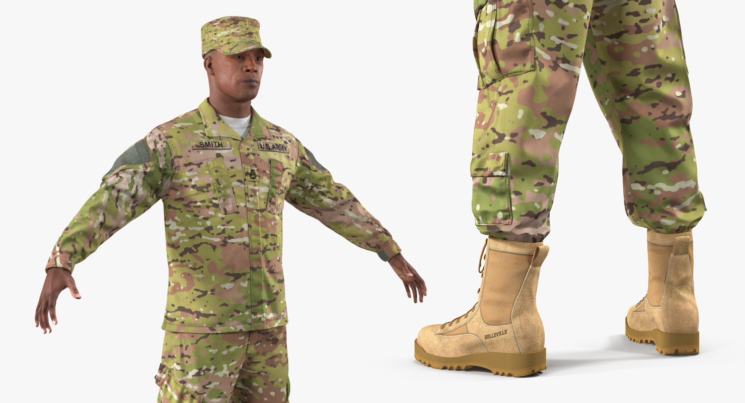 US Army African American Soldier Camouflage T-Pose Fur 3D model