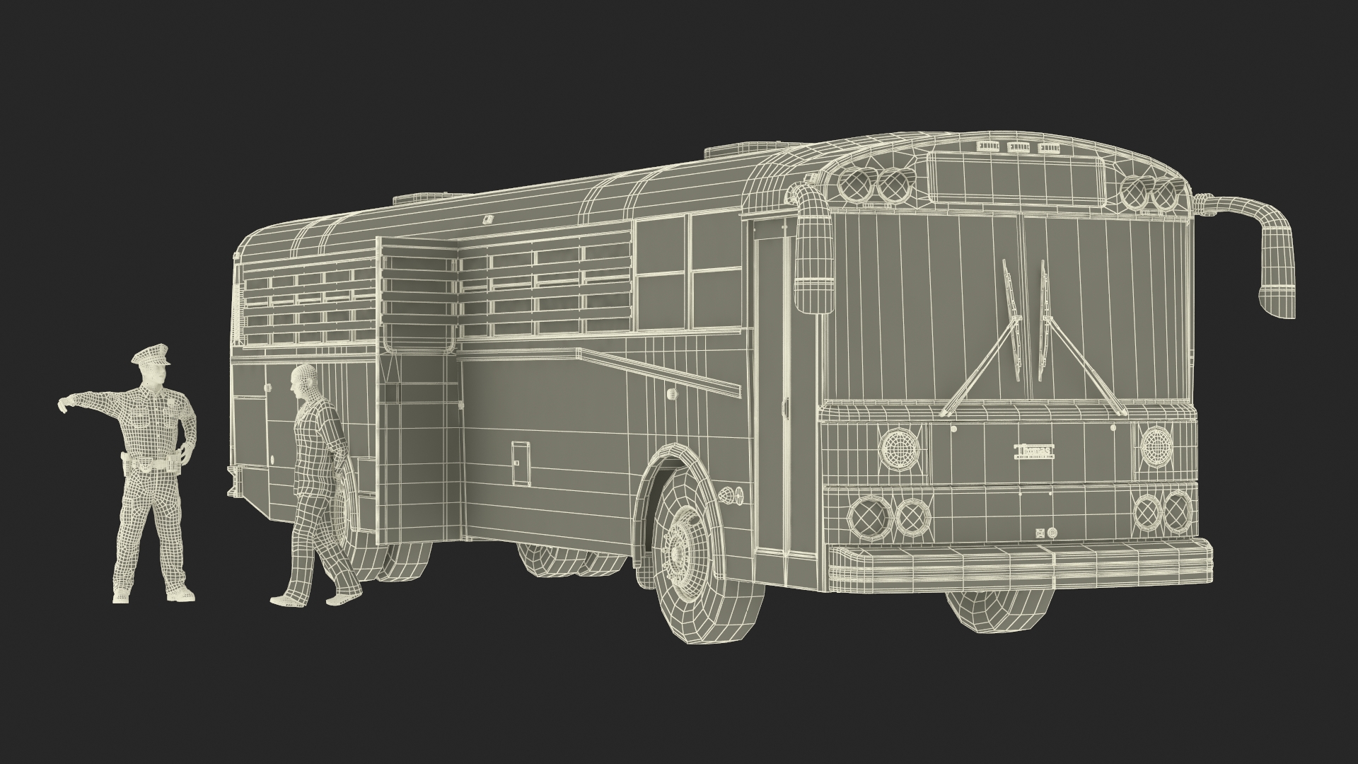 3D Prison Corrections Bus with Officer and Inmate