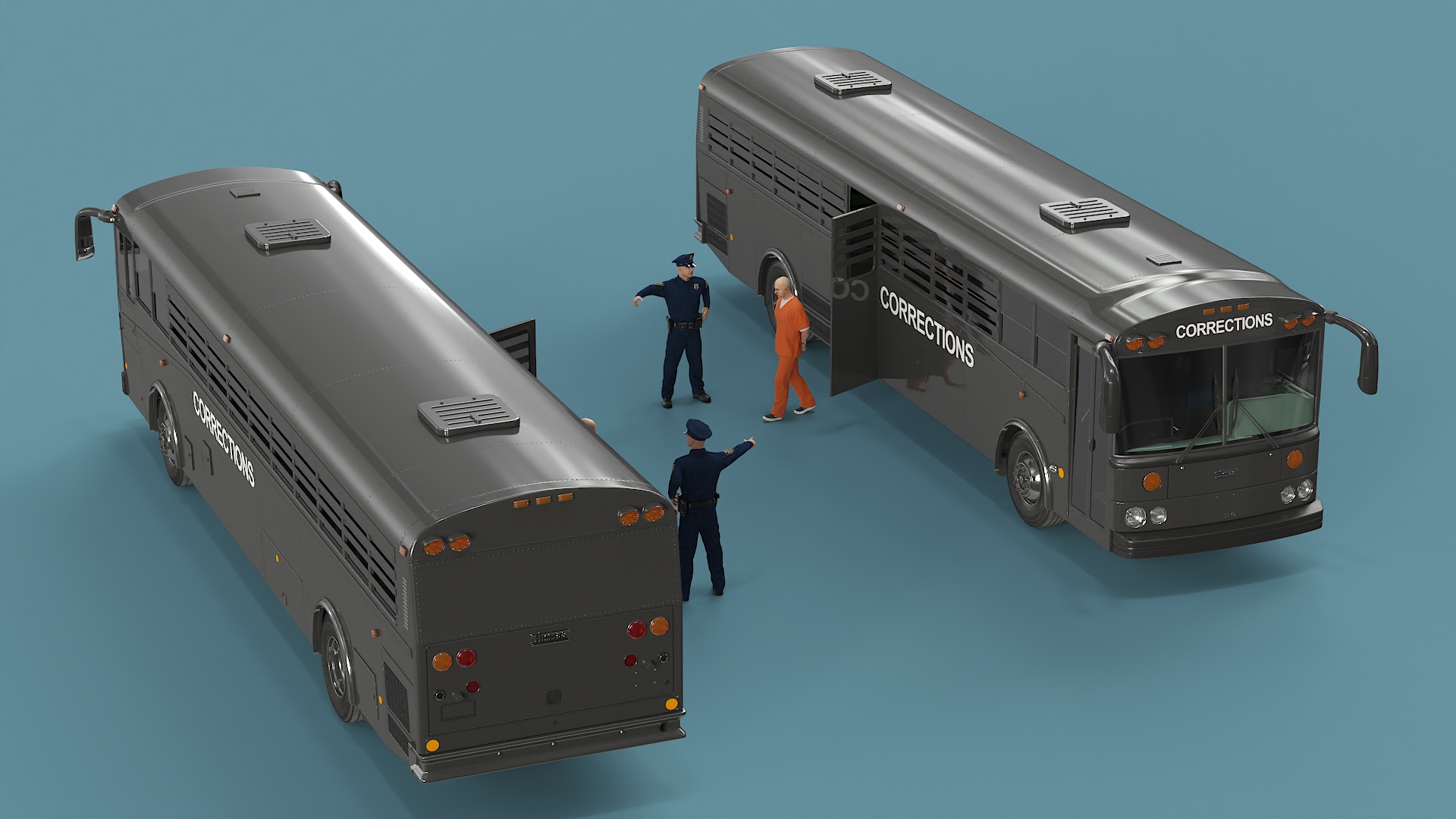 3D Prison Corrections Bus with Officer and Inmate